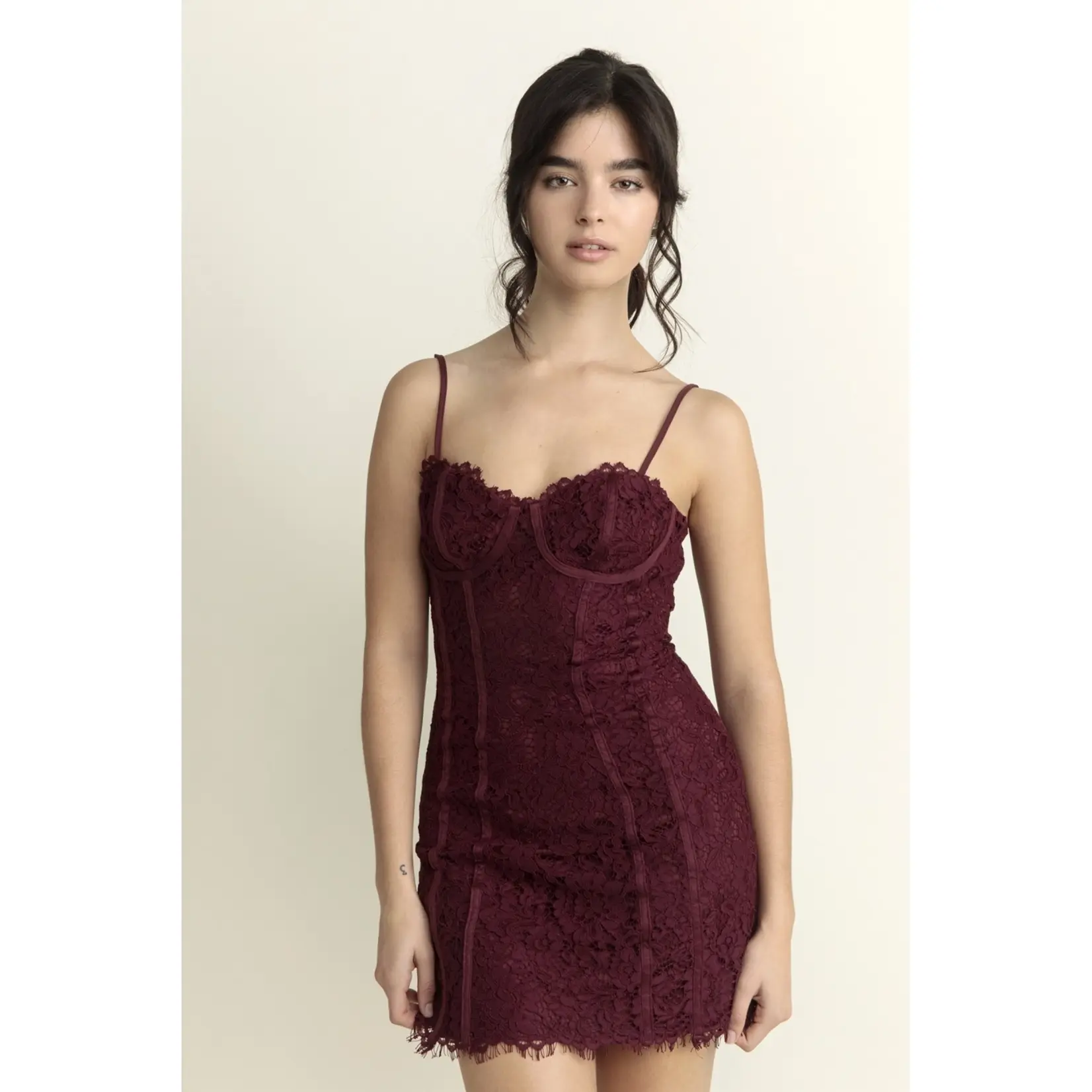 Storia Solid Lace Bustier Mini Dress