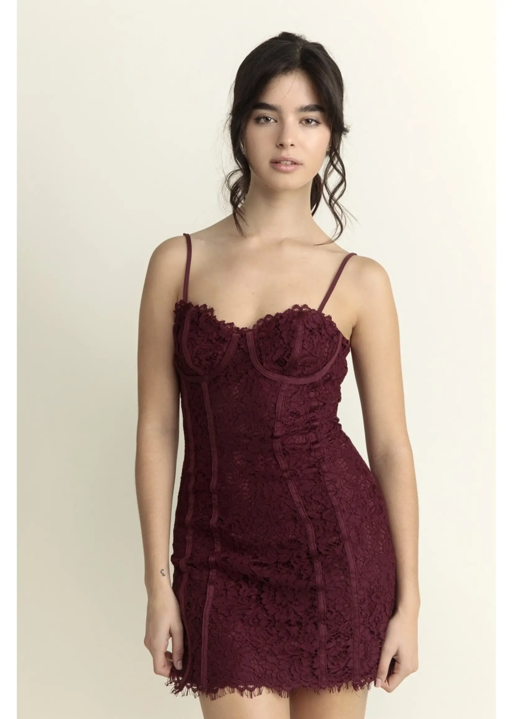 Storia Solid Lace Bustier Mini Dress