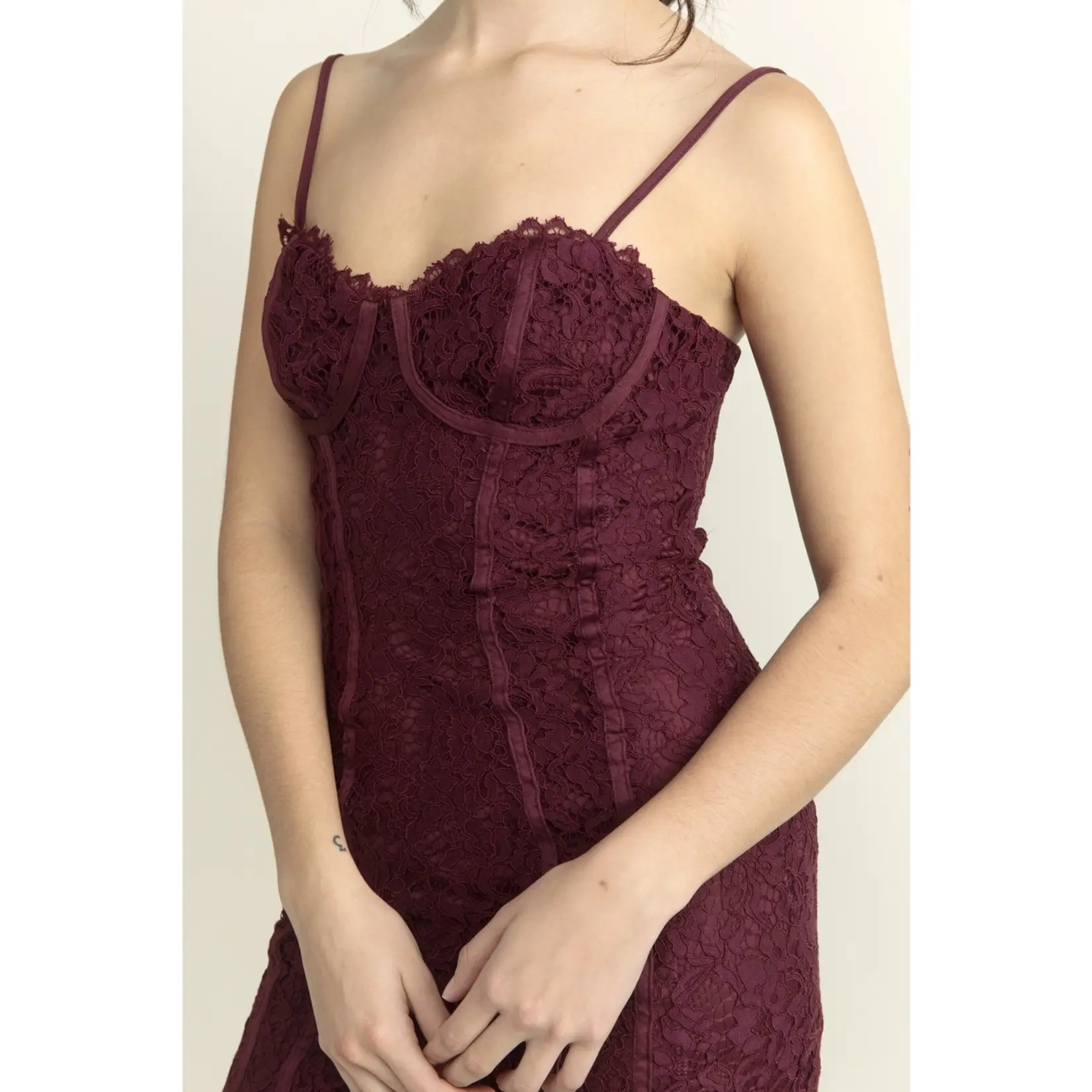 Storia Solid Lace Bustier Mini Dress