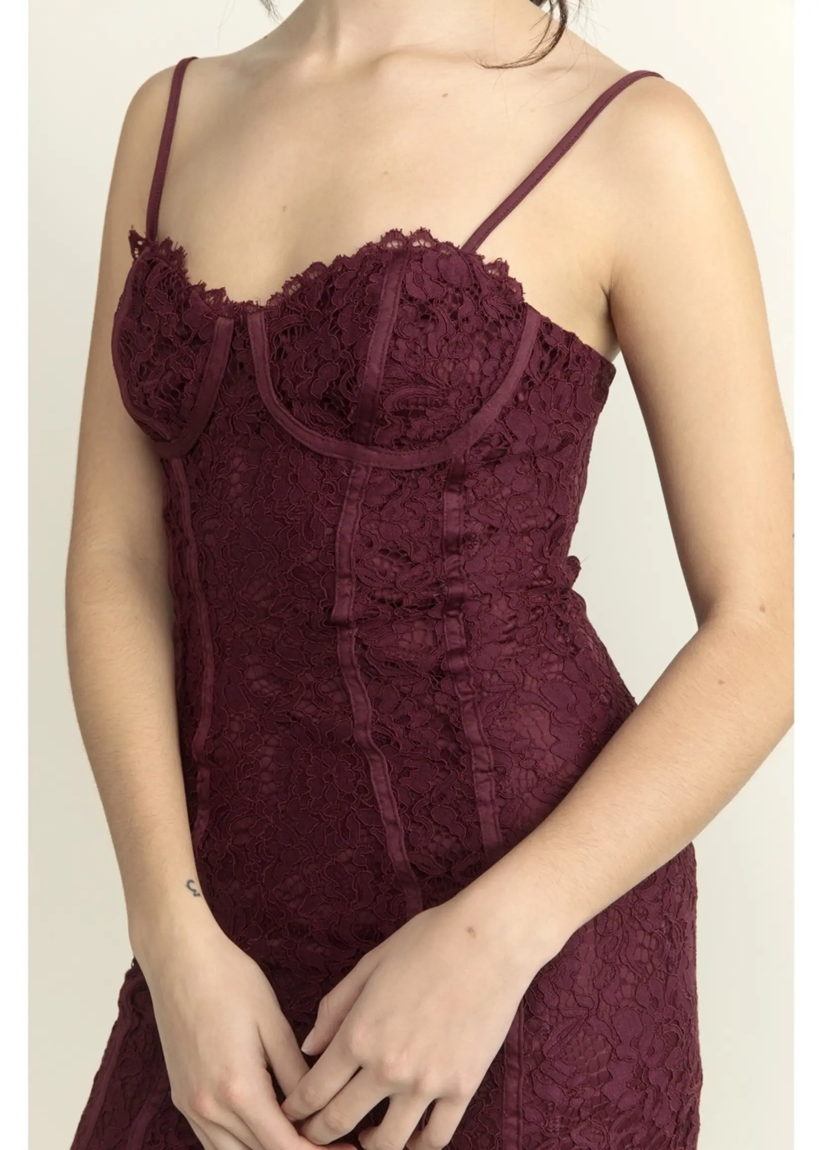 Storia Solid Lace Bustier Mini Dress