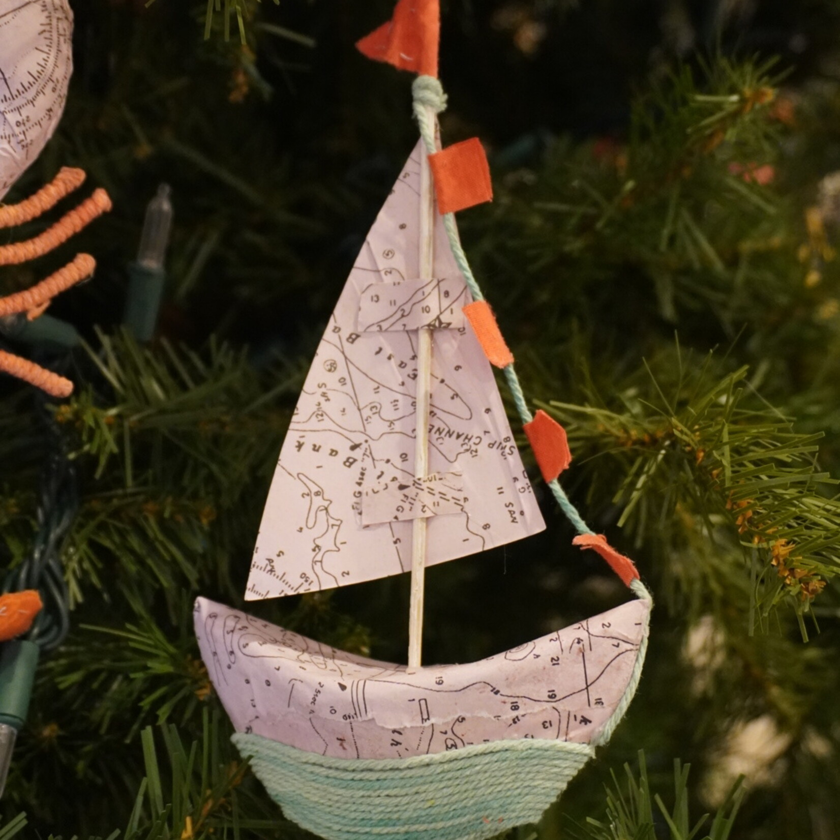 Creative Co Op Boat Ornament with Rope Detail