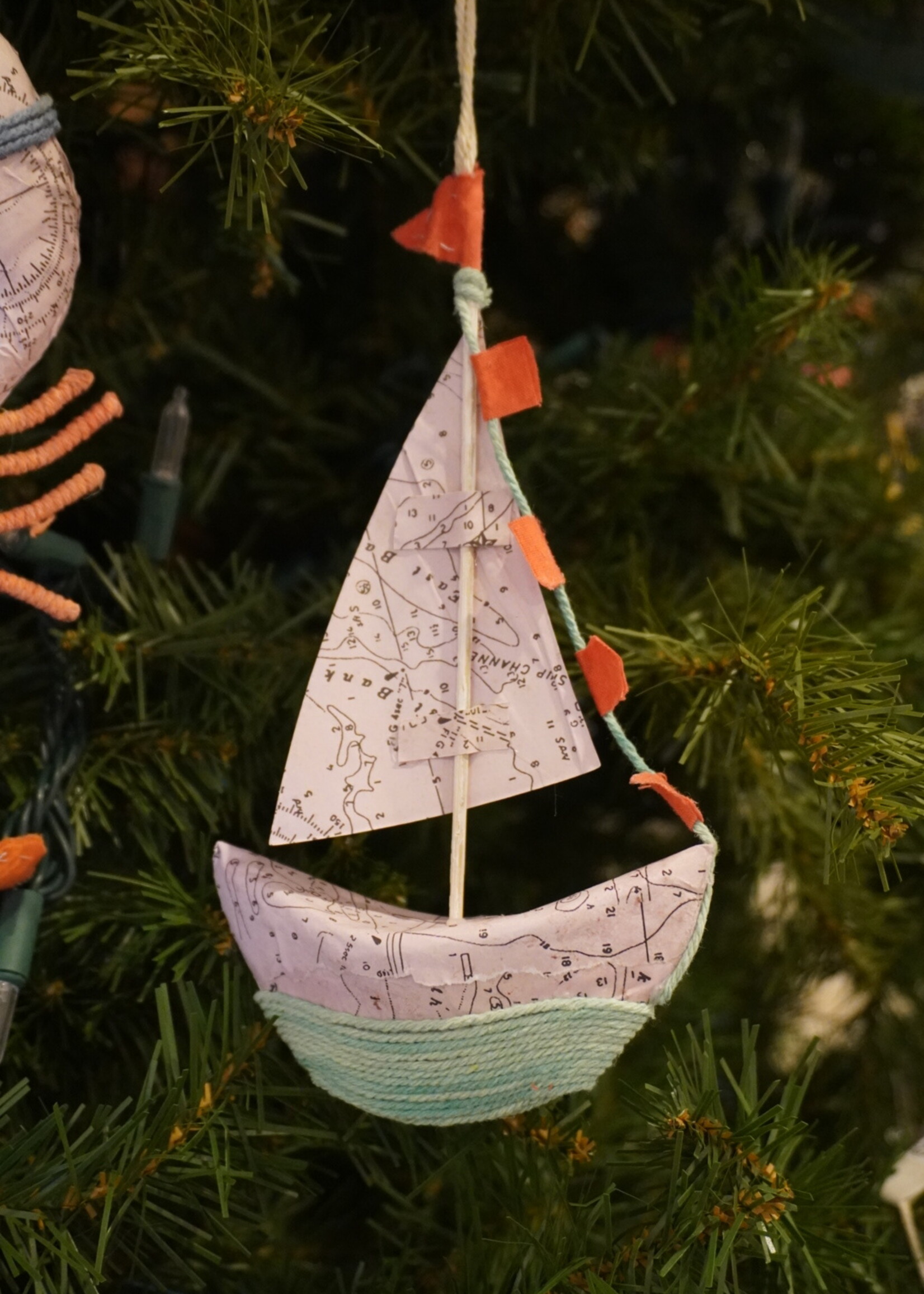 Creative Co Op Boat Ornament with Rope Detail