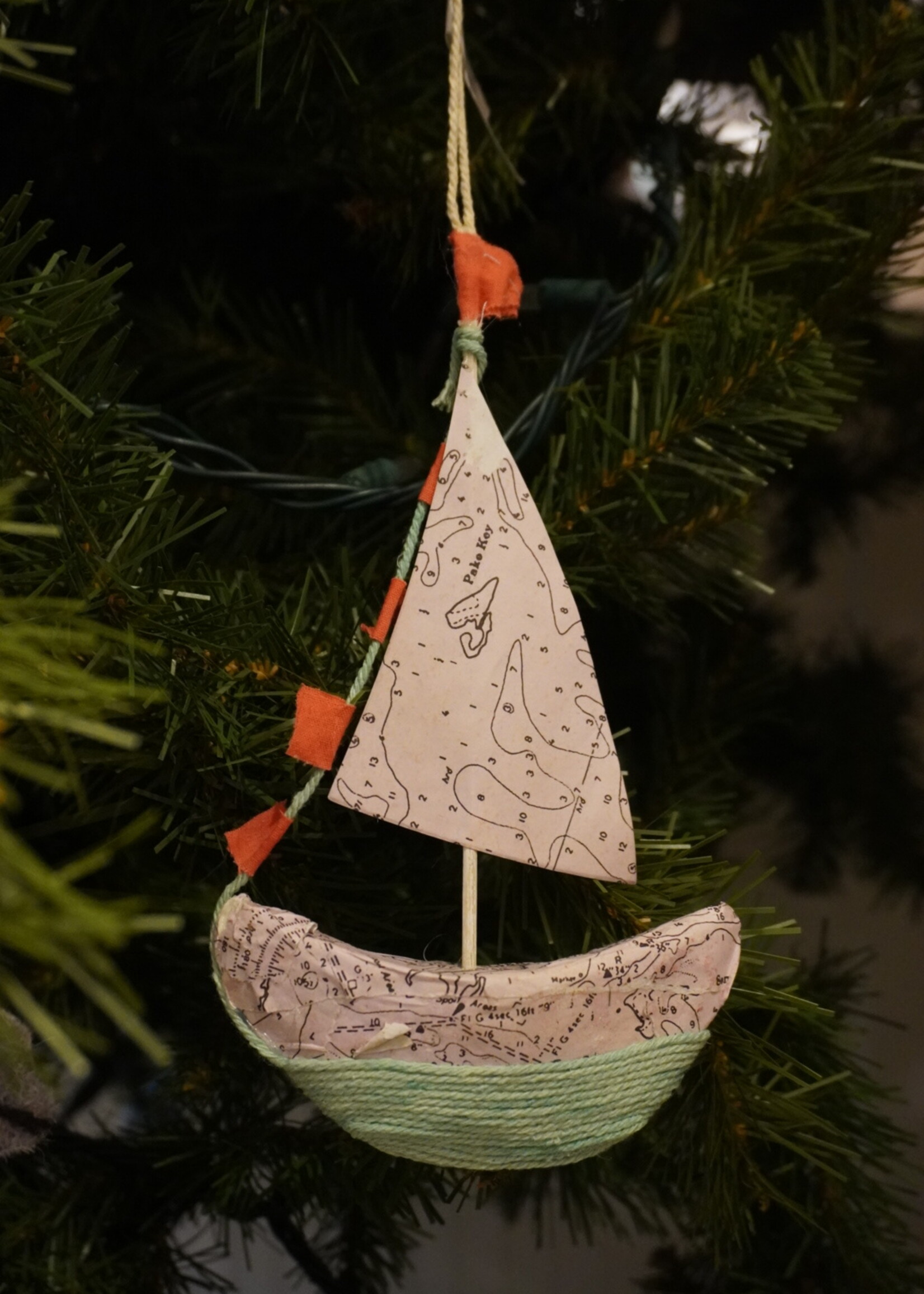 Creative Co Op Boat Ornament with Rope Detail