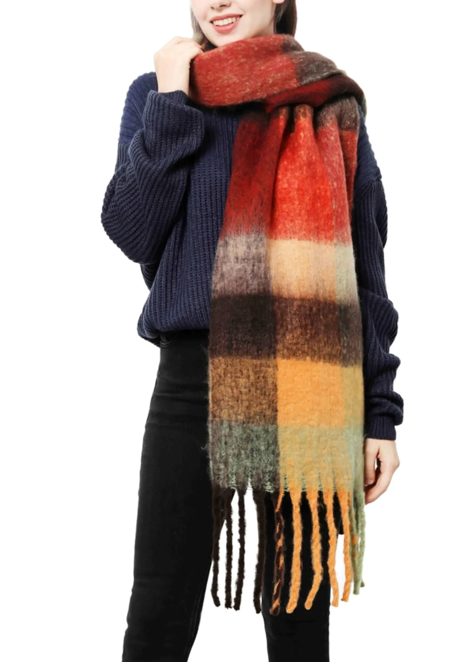 Oversized Colorful Cozy Long Fringe Fuzzy Scarf