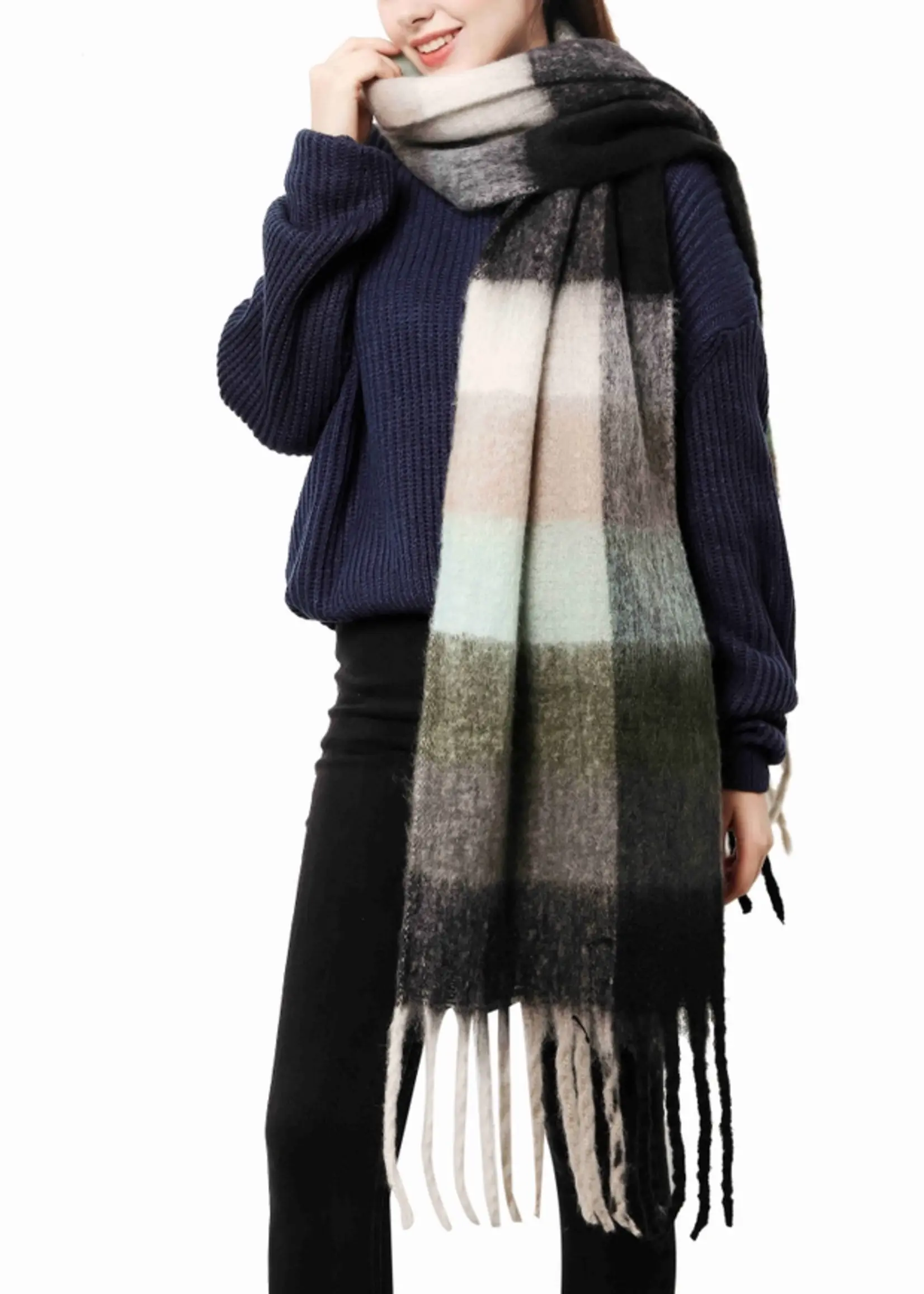 Oversized Colorful Cozy Long Fringe Fuzzy Scarf
