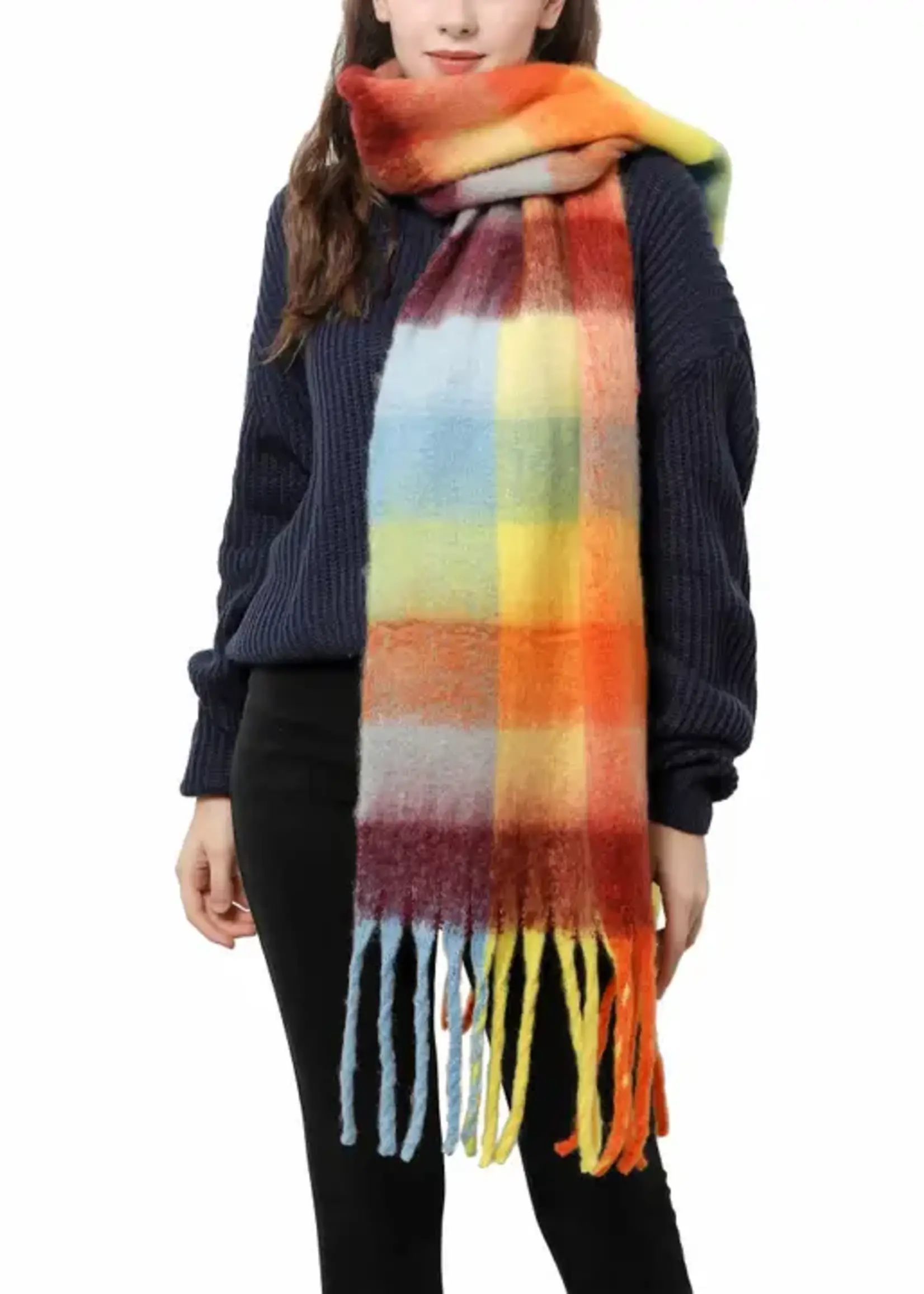 Oversized Colorful Cozy Long Fringe Fuzzy Scarf