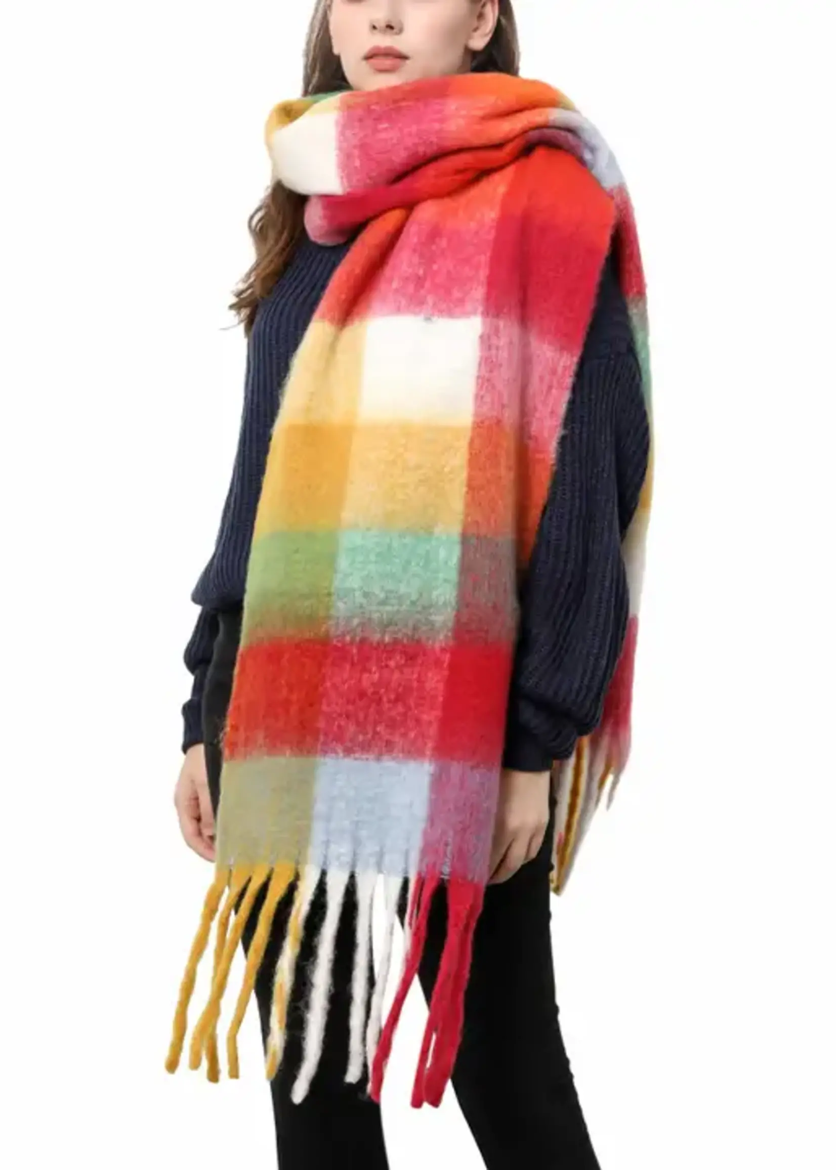 Oversized Colorful Cozy Long Fringe Fuzzy Scarf