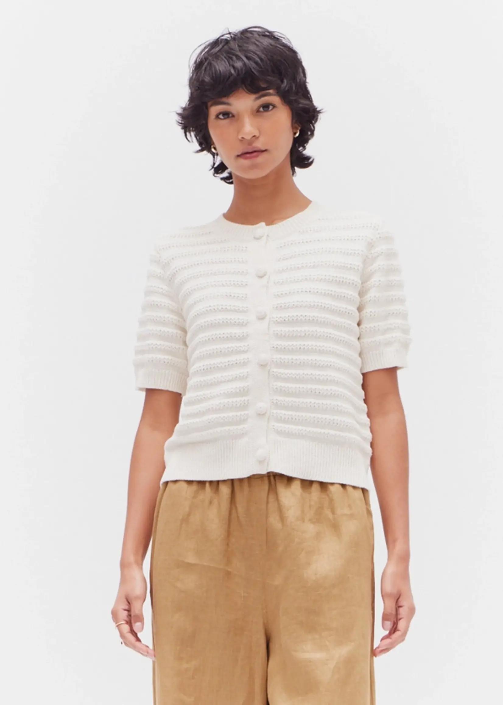 Grade & Gather Cotton Crochet Knit Crop Cardigan