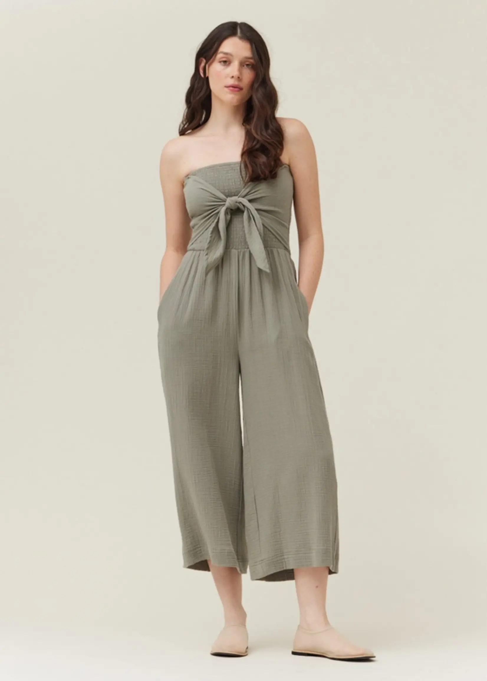 Grade & Gather Tie Front Gauze Jumpsuit