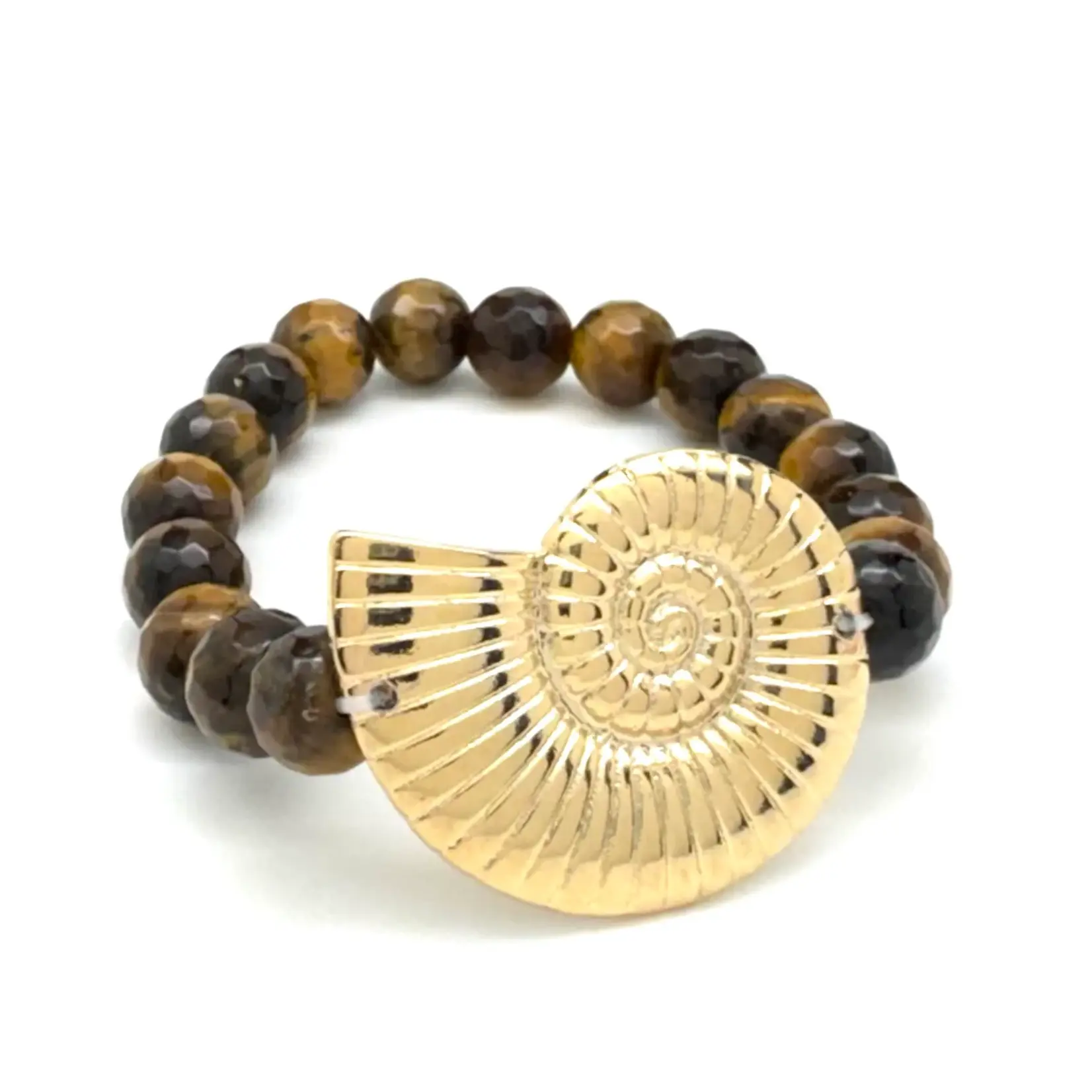 NAUTILUS SHELL/STONE BEAD BRACELET - Tiger's Eye