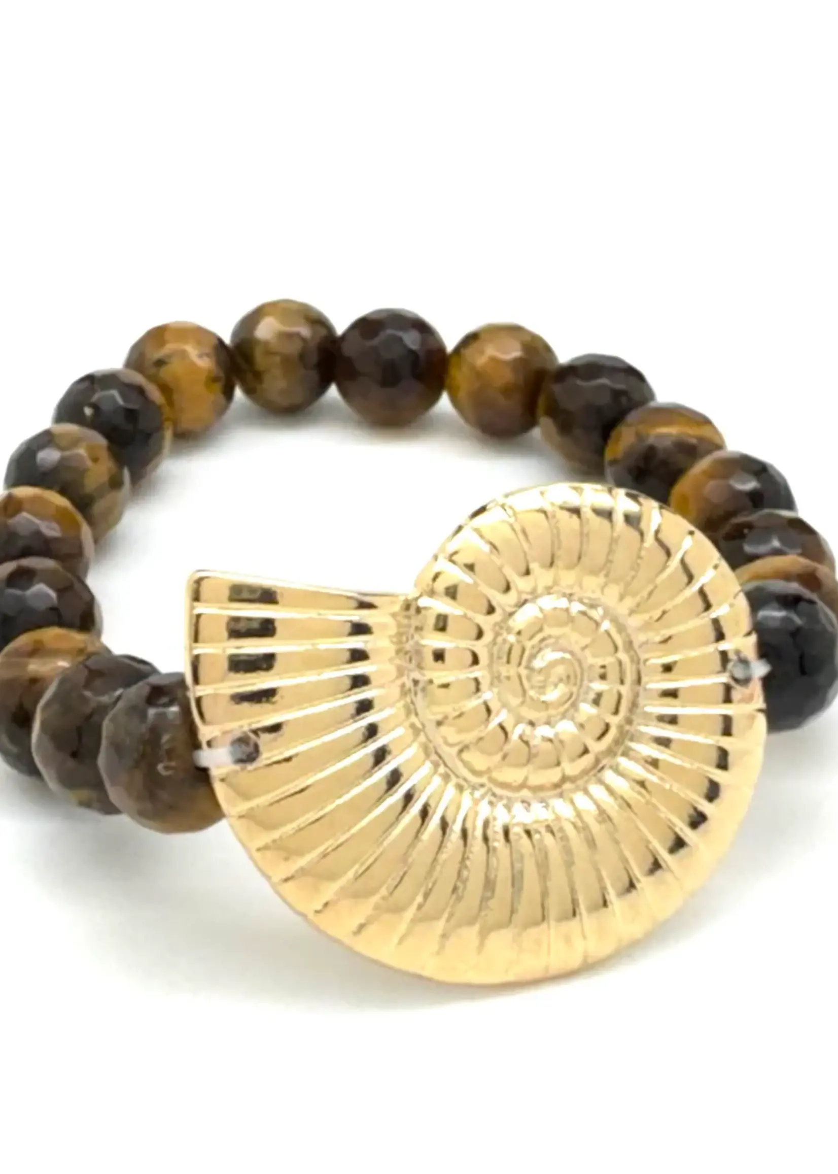 NAUTILUS SHELL/STONE BEAD BRACELET - Tiger's Eye