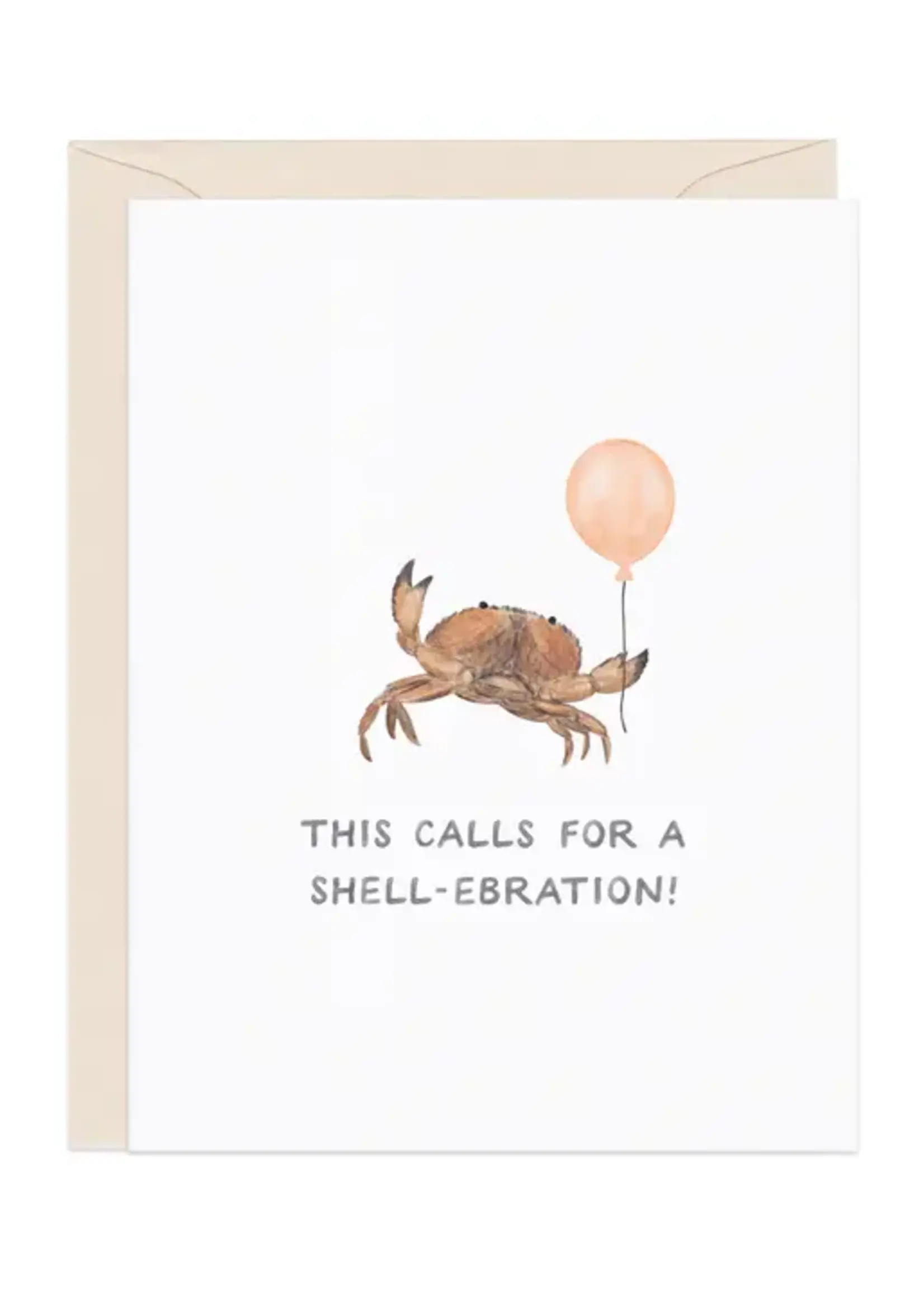 Shell-Ebration Crab — Coastal Pun Congrats Card