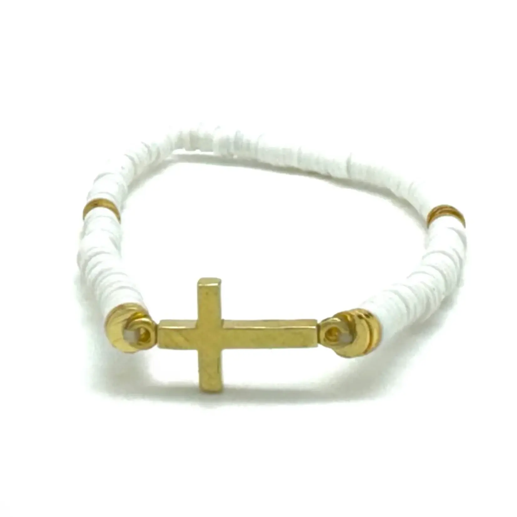 Cross Heishi Bracelet White/Gold