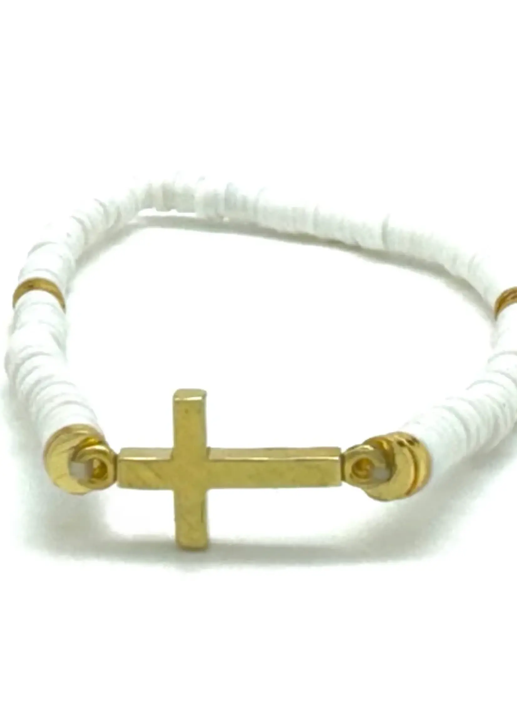 Cross Heishi Bracelet White/Gold