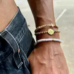 Cross Heishi Bracelet White/Gold