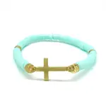 Cross Heishi Bracelet Mint/Gold