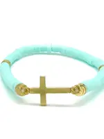 Cross Heishi Bracelet Mint/Gold