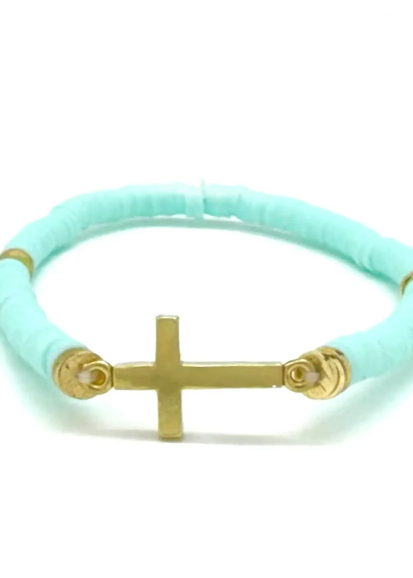 Cross Heishi Bracelet Mint/Gold