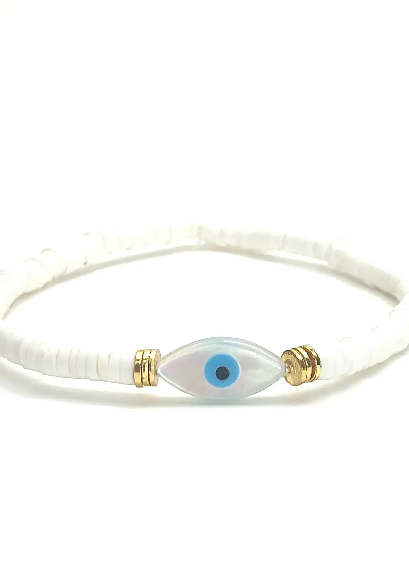 Mother of Pearl Evil Eye Heishi Bracelet