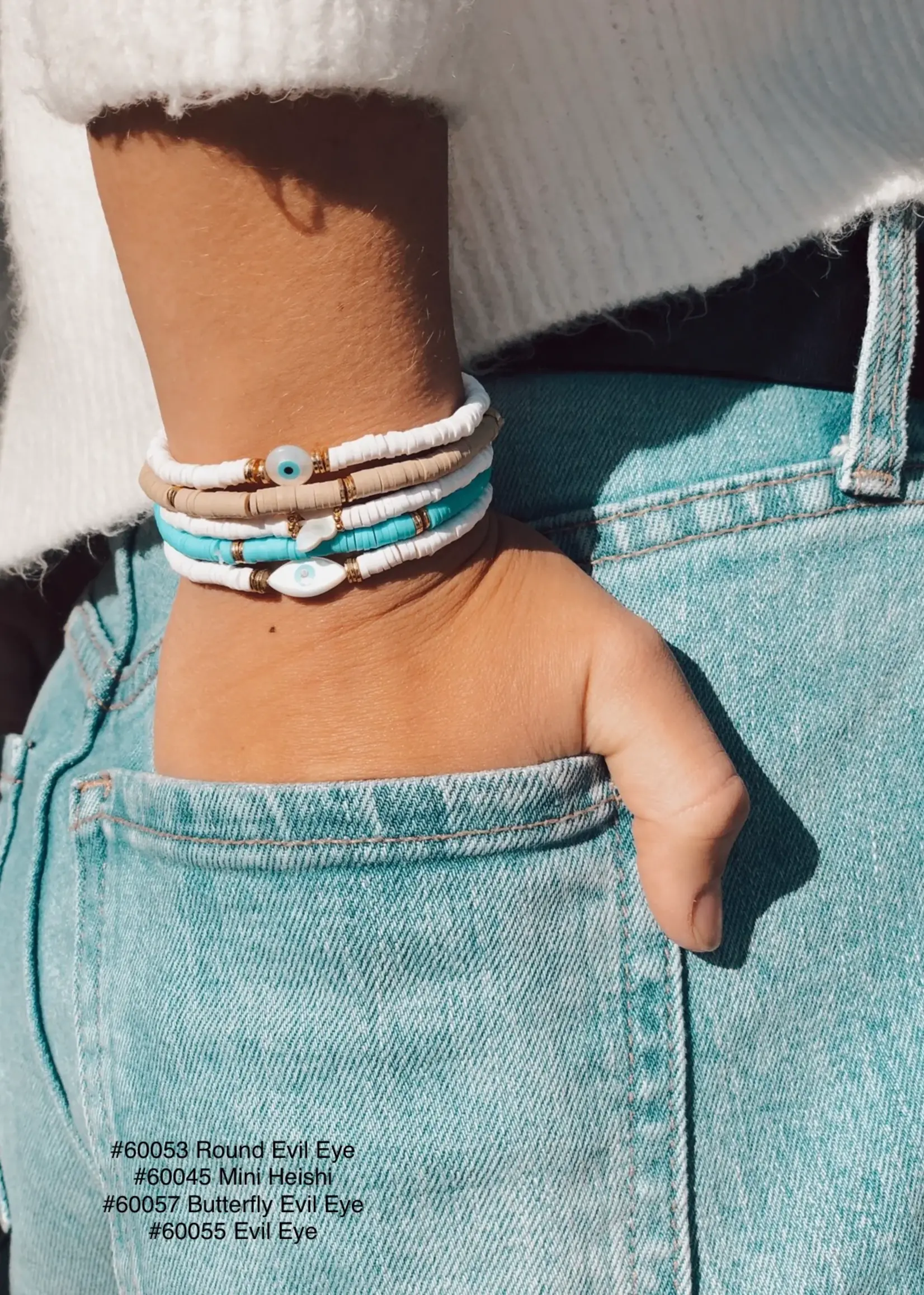 Mother of Pearl Evil Eye Heishi Bracelet