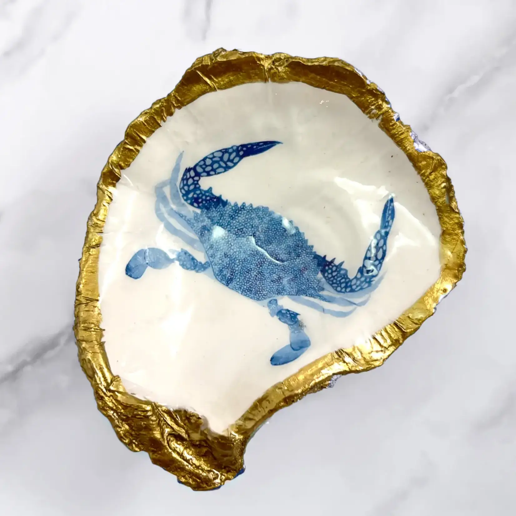 Grit & Grace Decoupage Oyster Jewelry Dish Speckled Crab