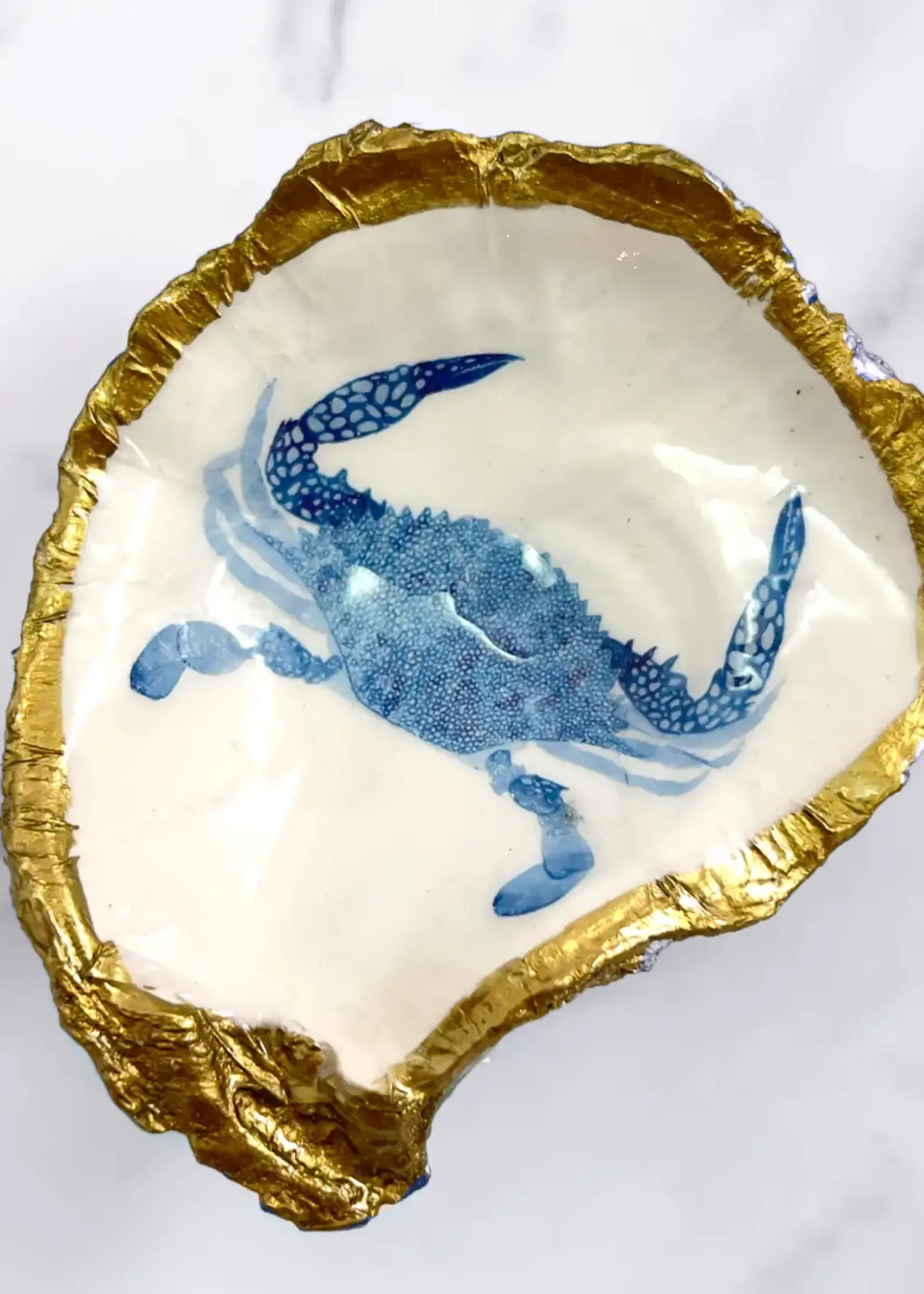 Grit & Grace Decoupage Oyster Jewelry Dish Speckled Crab