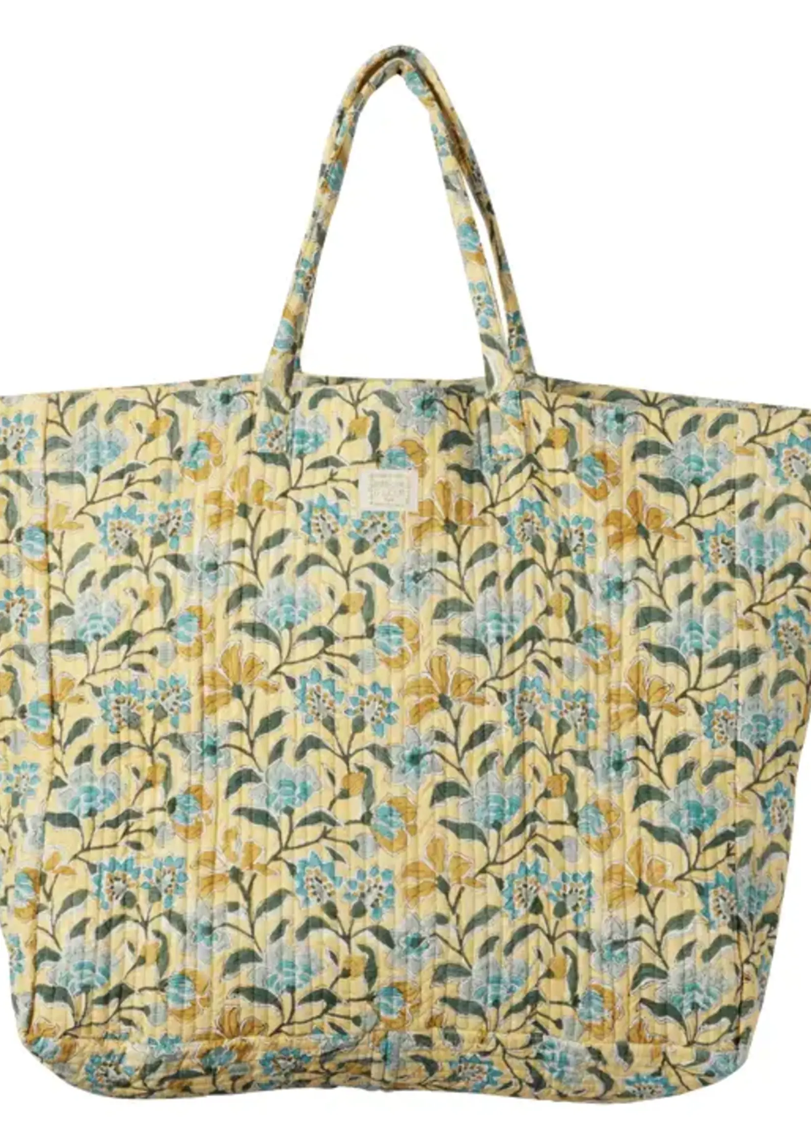 Bonheur du Jour Large bag with Indian flower print, Bohemian chamomile