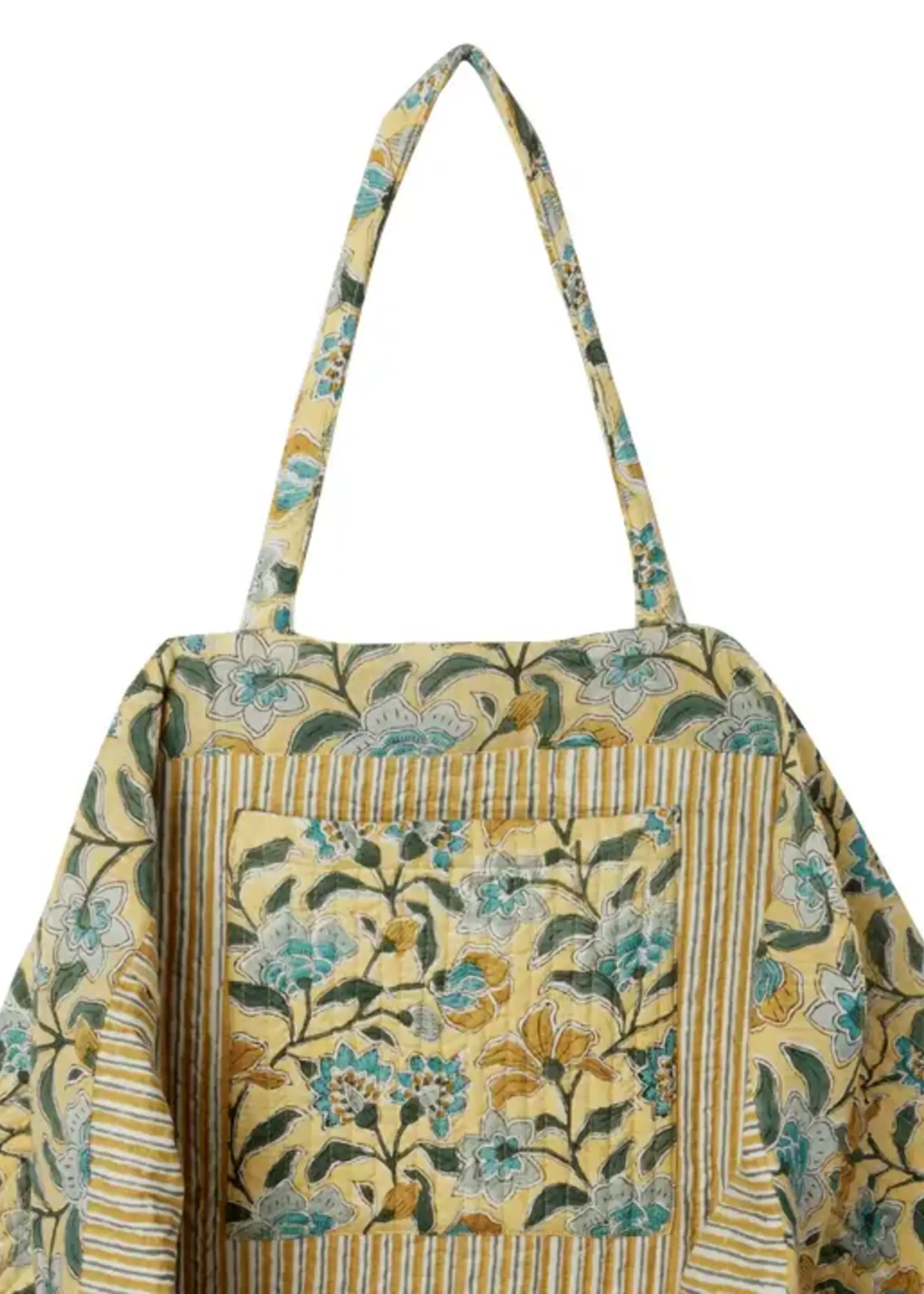 Bonheur du Jour Large bag with Indian flower print, Bohemian chamomile
