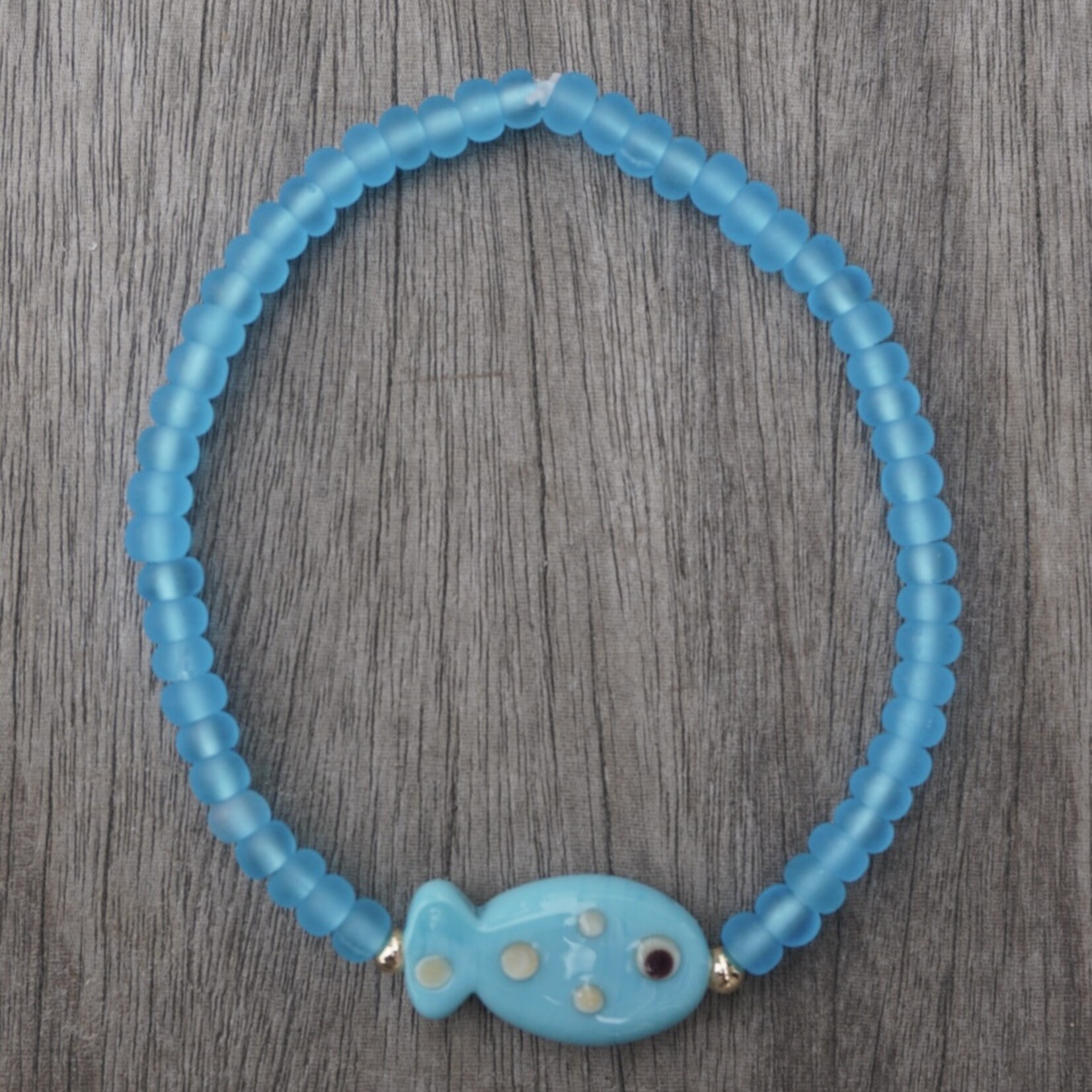 Silver Girl Jewelry Glass Fish Bead Bracelet Turquoise