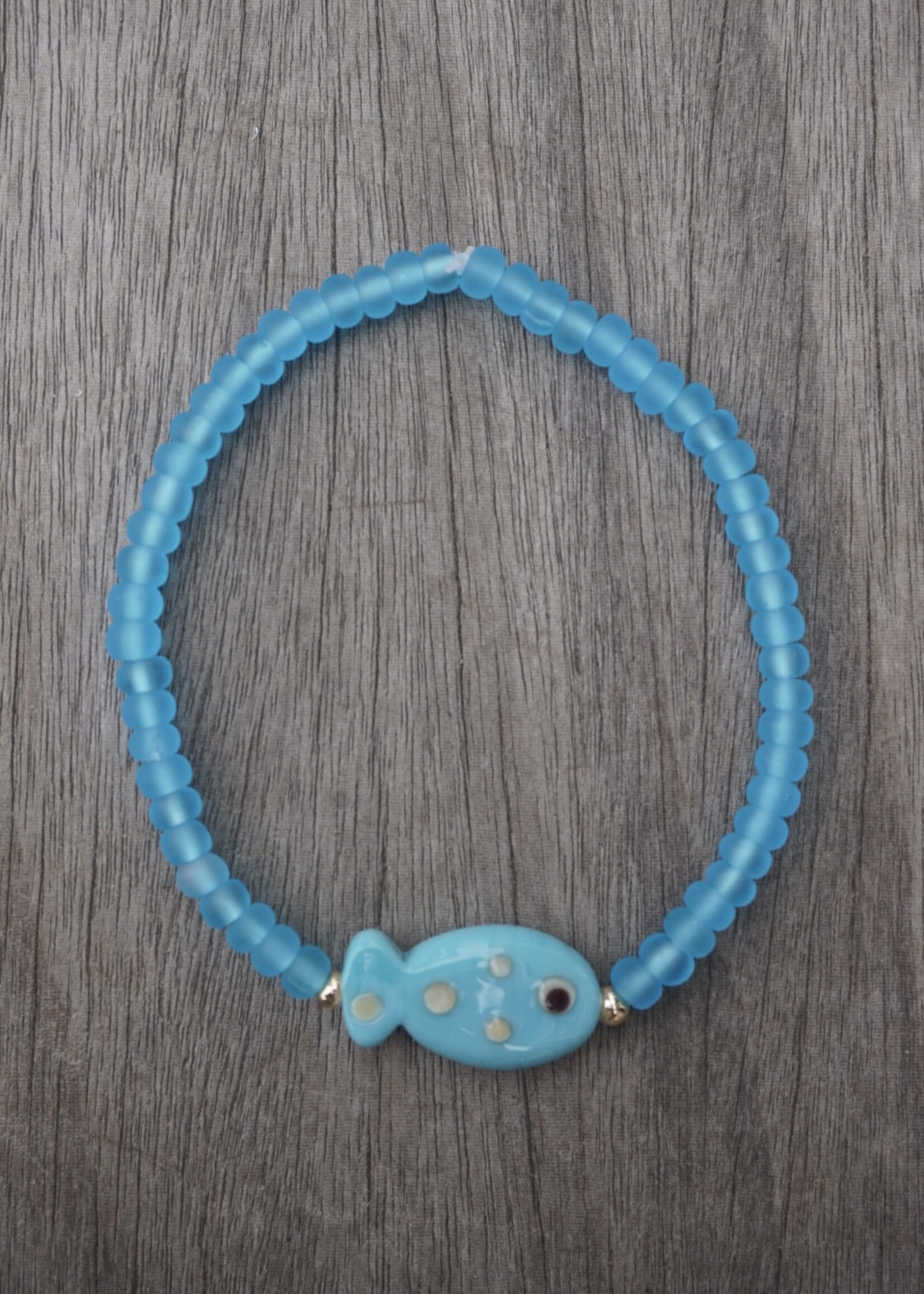 Silver Girl Jewelry Glass Fish Bead Bracelet Turquoise