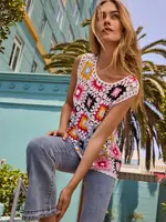 Charlie B Crochet Sleeveless Crew Neck Cami