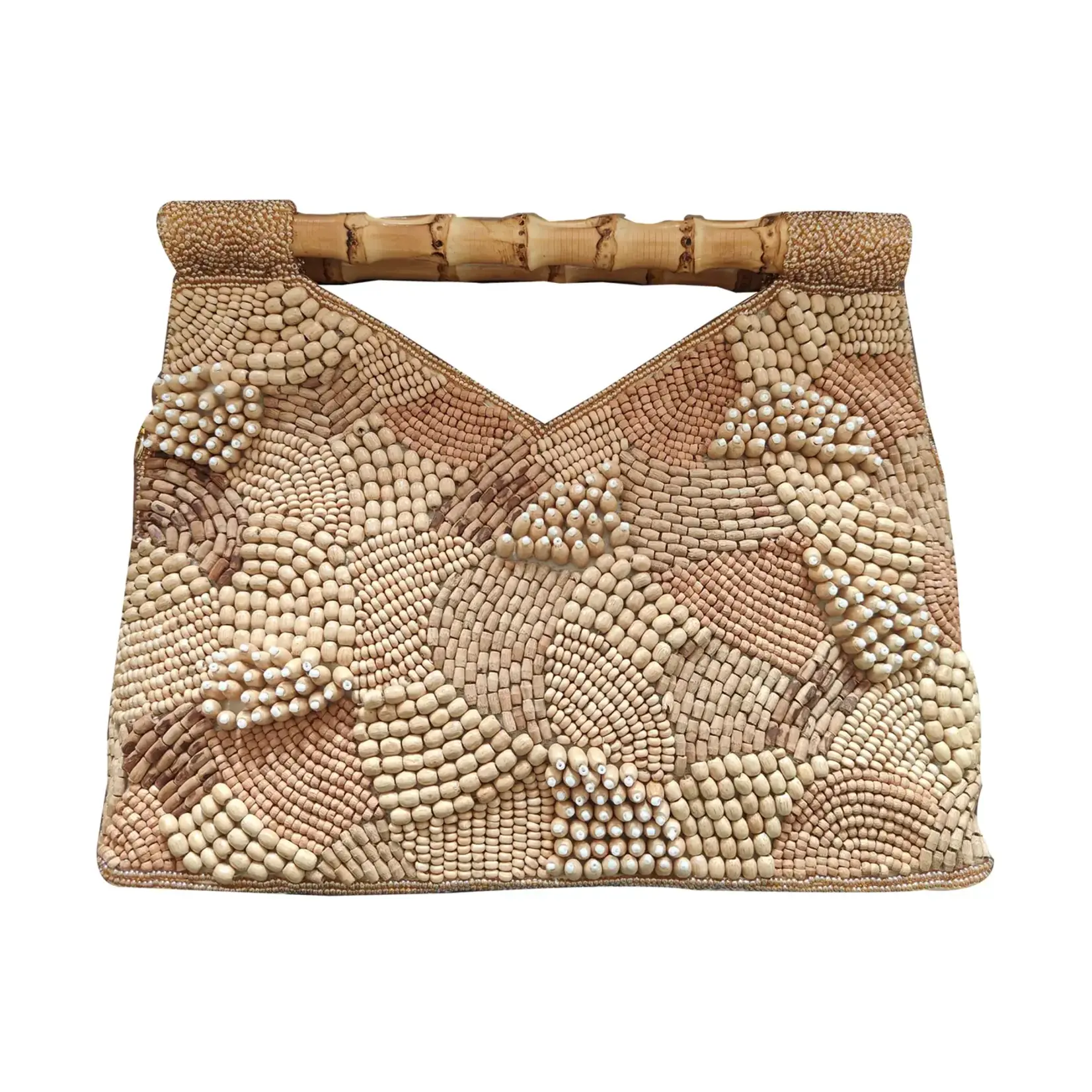 Tiana Natural Wooden Beads Bamboo Handle Clutch CO BH 1864