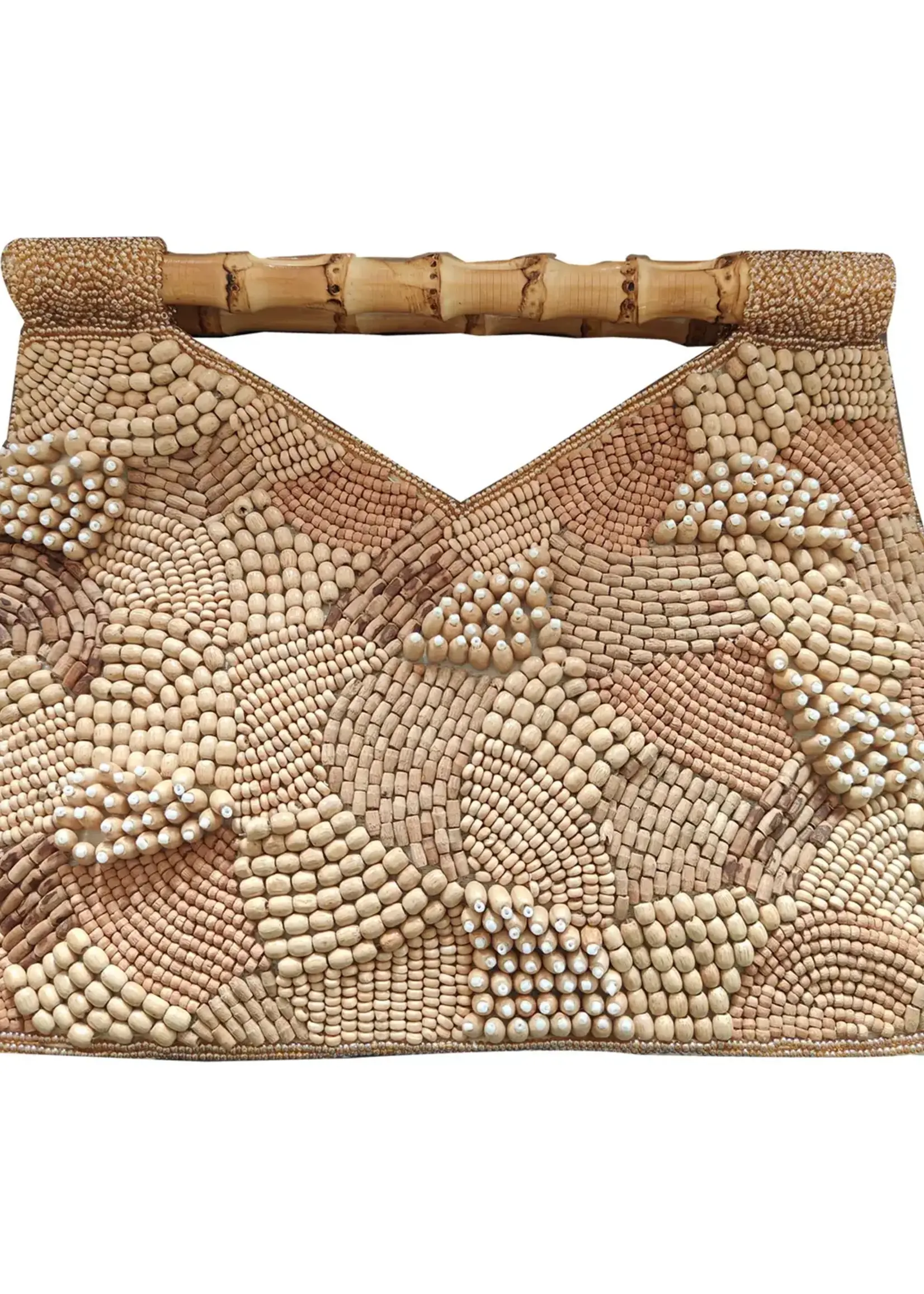 Tiana Natural Wooden Beads Bamboo Handle Clutch CO BH 1864