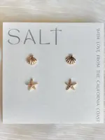 18k Gold Seashell & Starfish Earrings