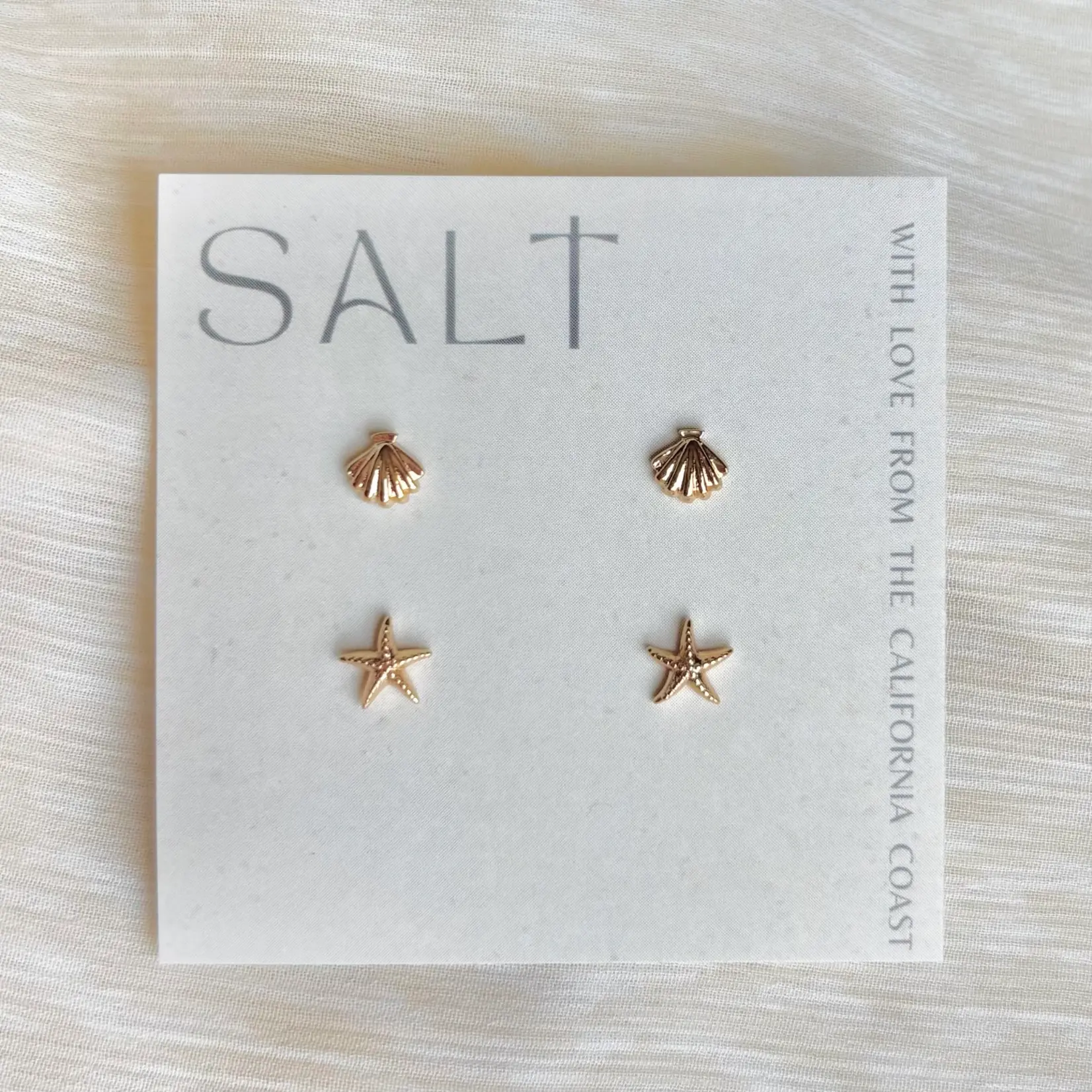 18k Gold Seashell & Starfish Earrings