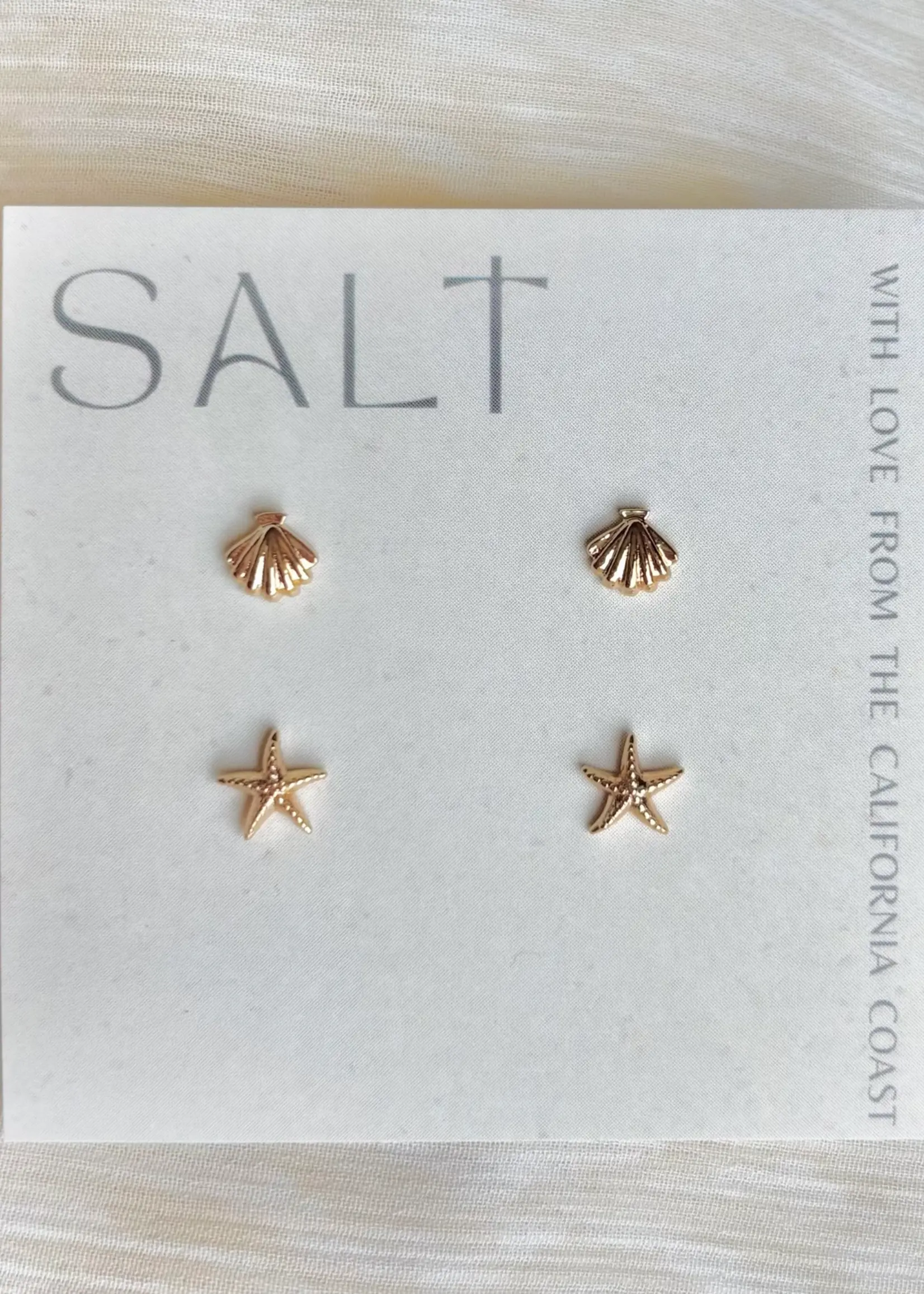 18k Gold Seashell & Starfish Earrings