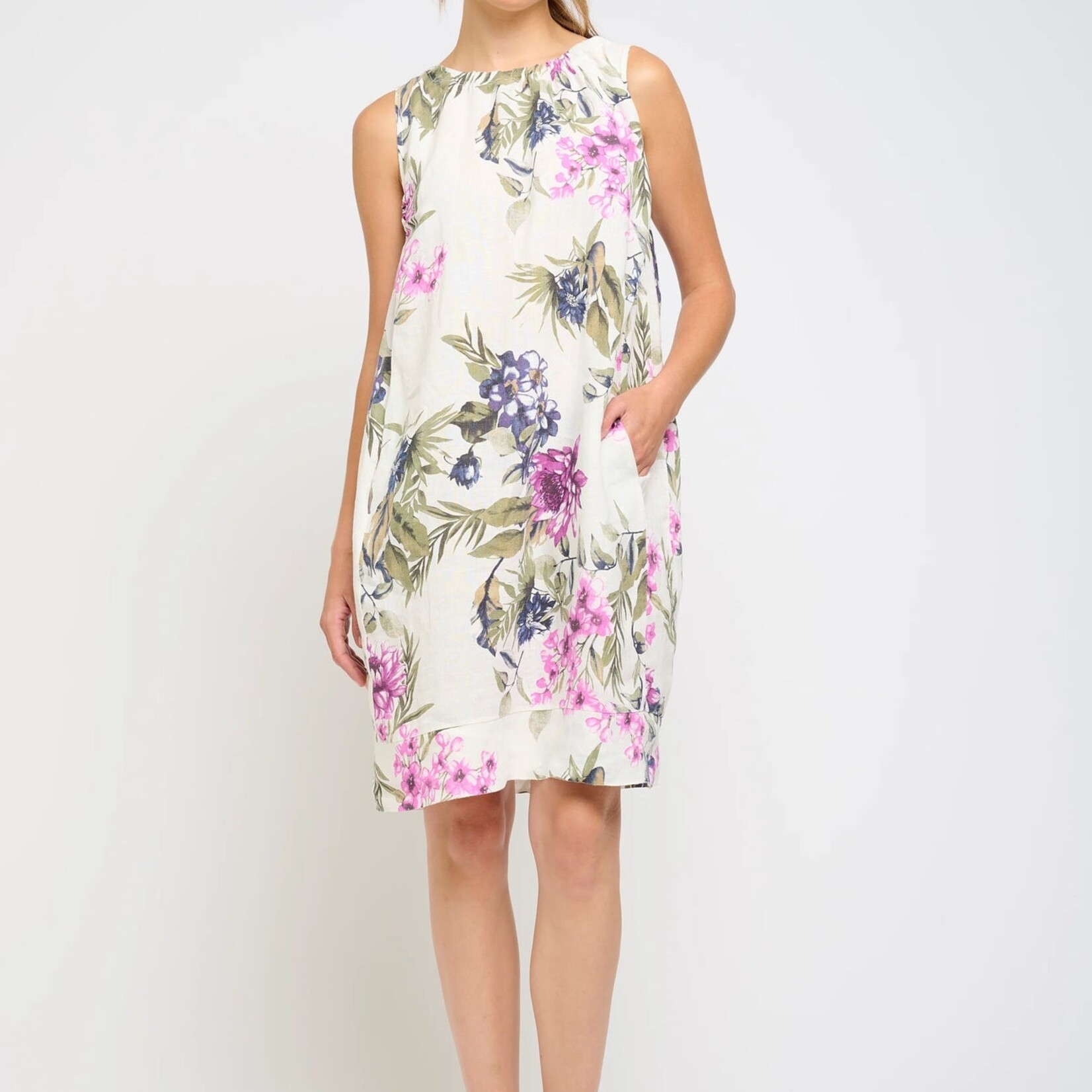 Front Pleat Long Linen Dress