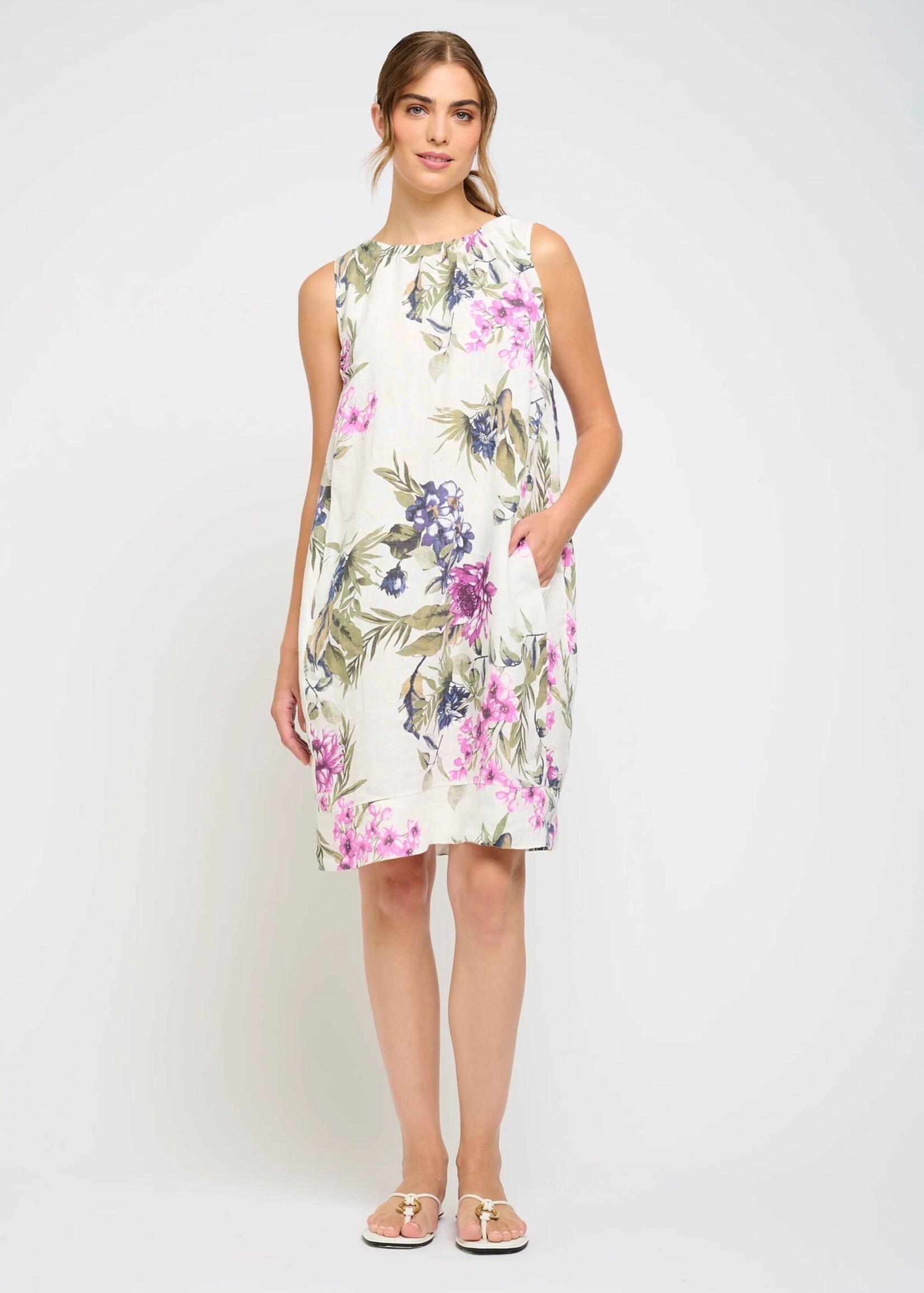 Front Pleat Long Linen Dress