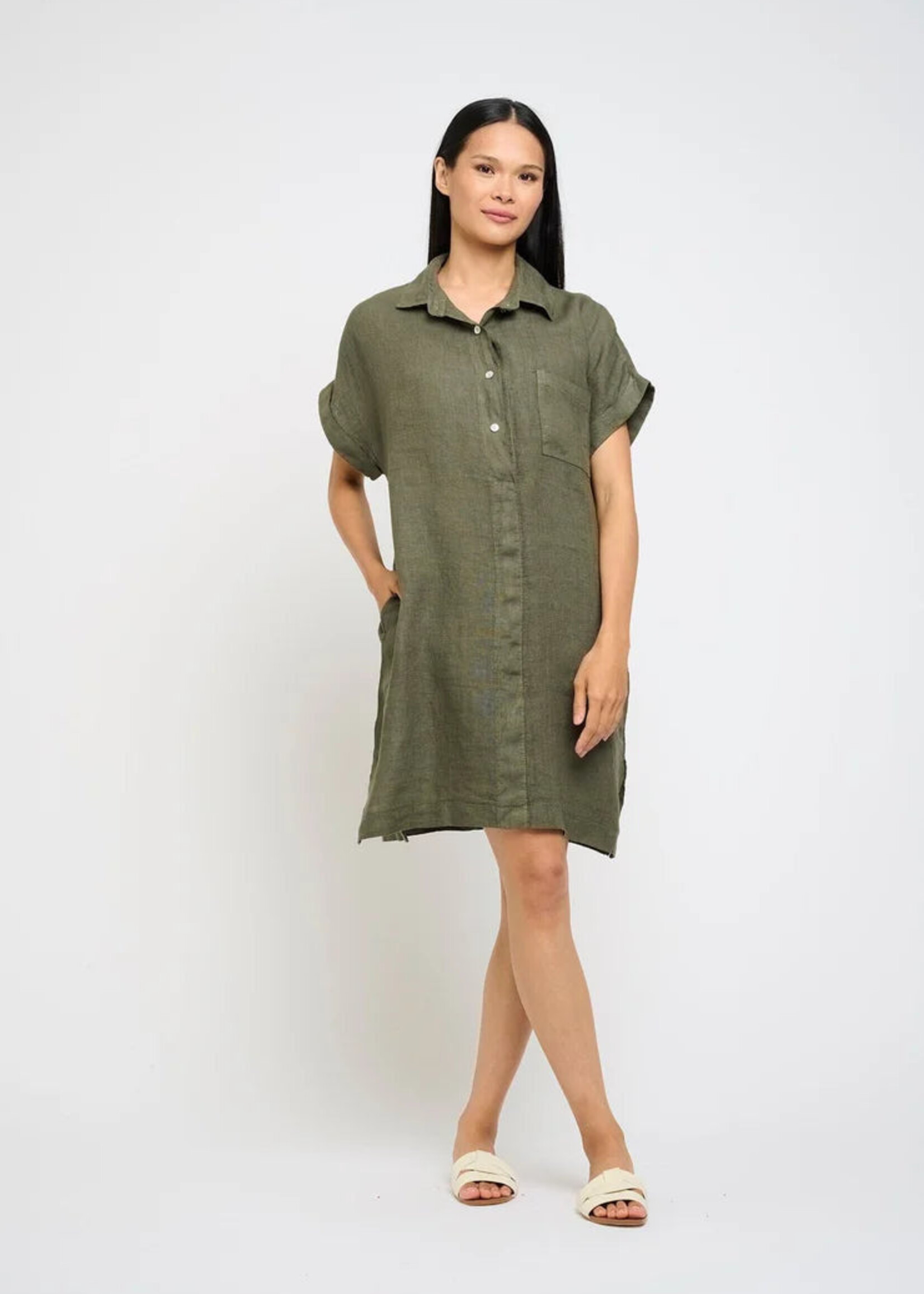 Linen Button Down Blouse Dress