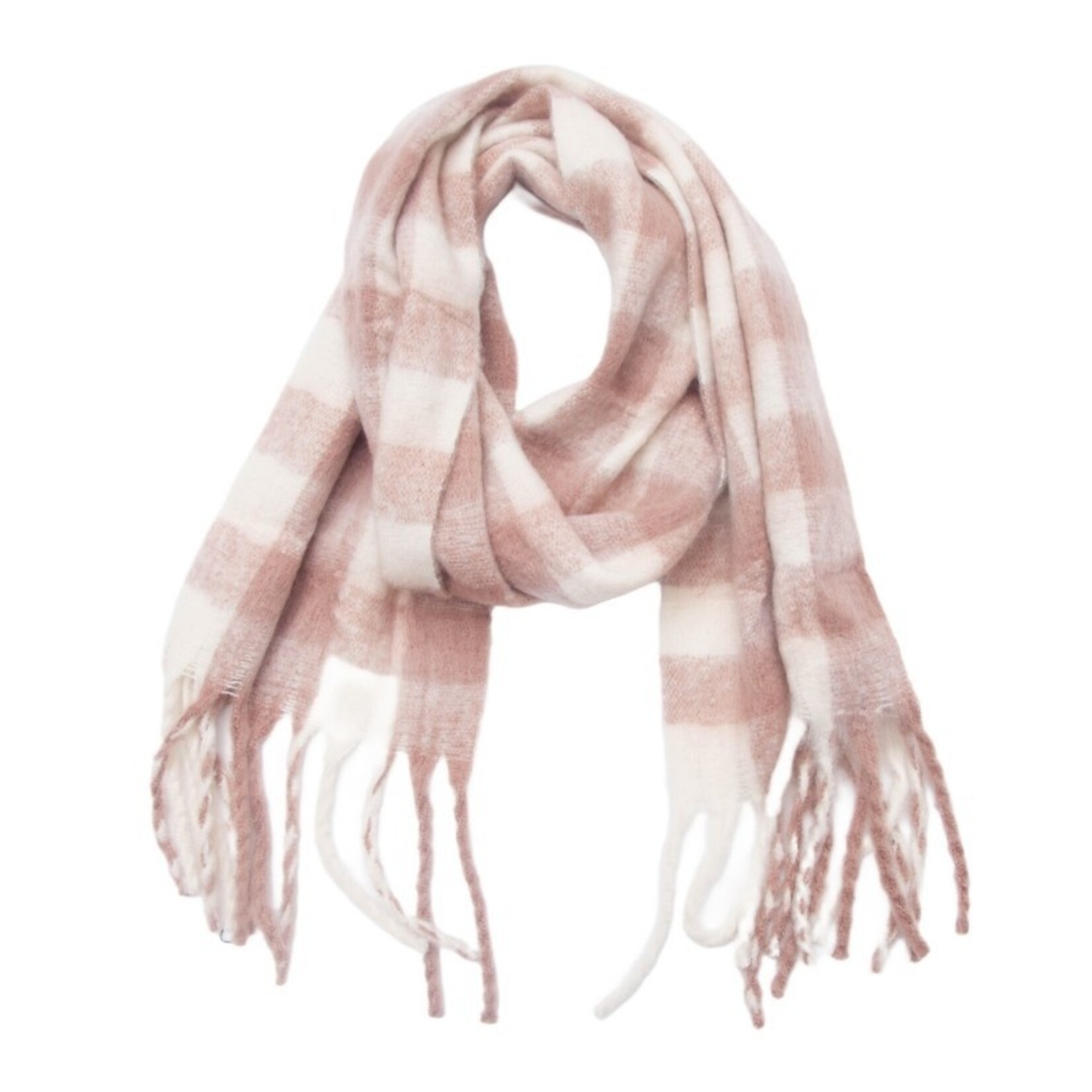 Adorro Soft Chunky Gingham Fleece Scarf with Tassel