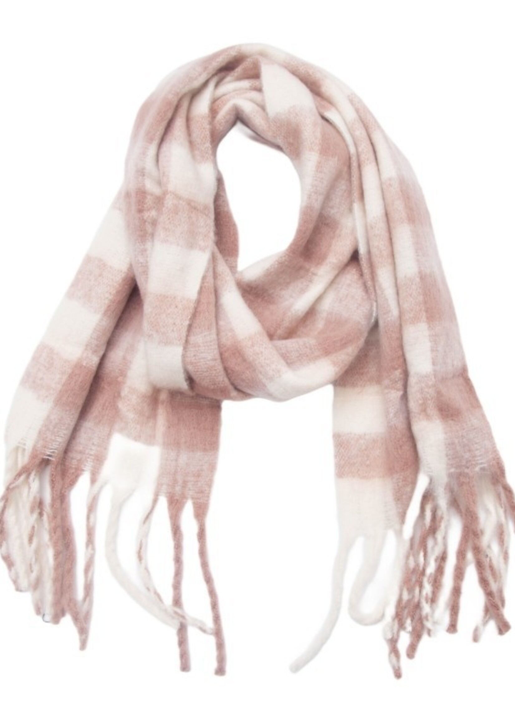 Adorro Soft Chunky Gingham Fleece Scarf with Tassel
