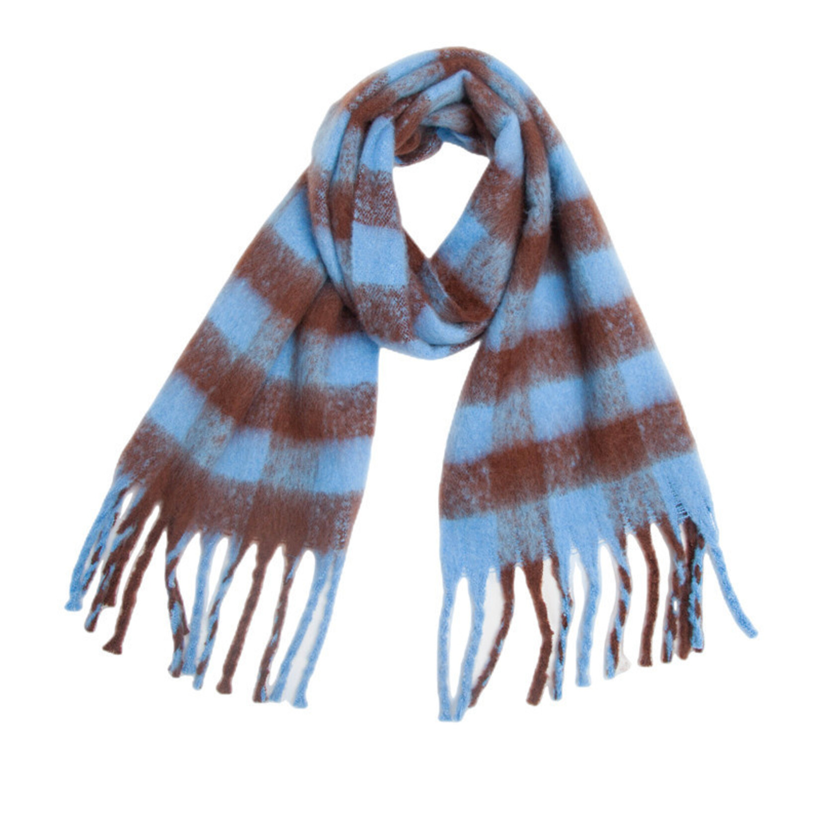 Adorro Soft Chunky Gingham Fleece Scarf with Tassel