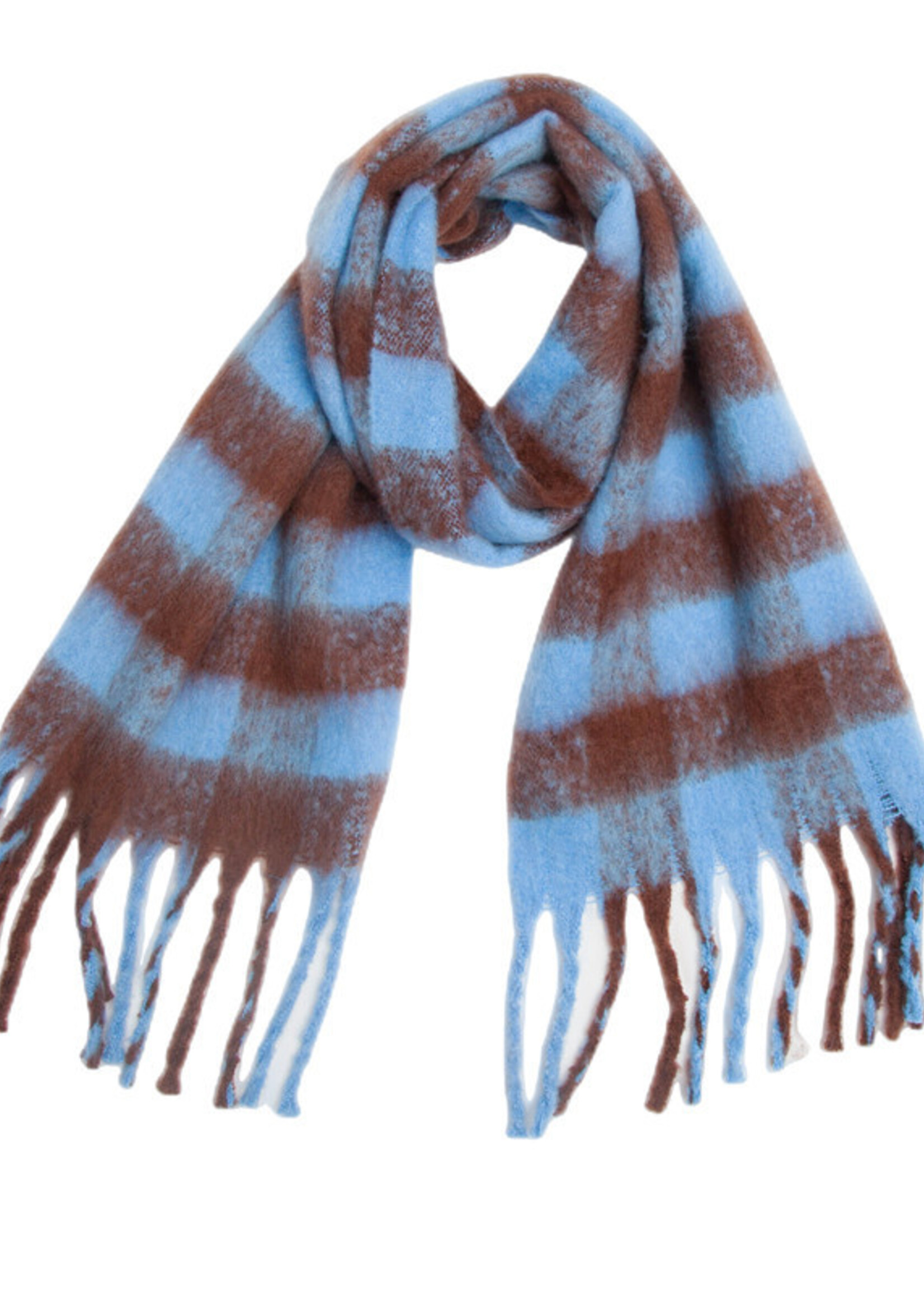 Adorro Soft Chunky Gingham Fleece Scarf with Tassel