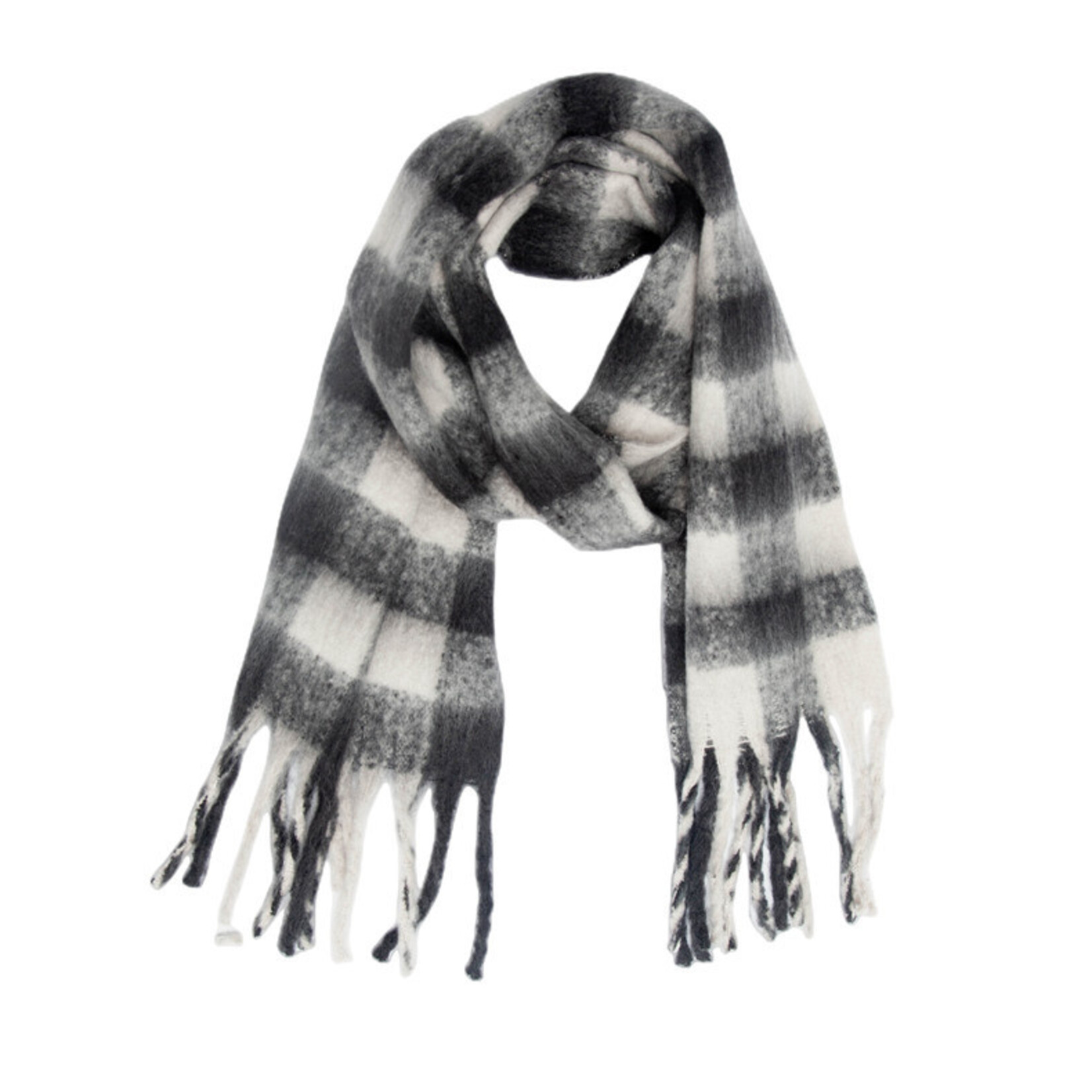 Adorro Soft Chunky Gingham Fleece Scarf with Tassel