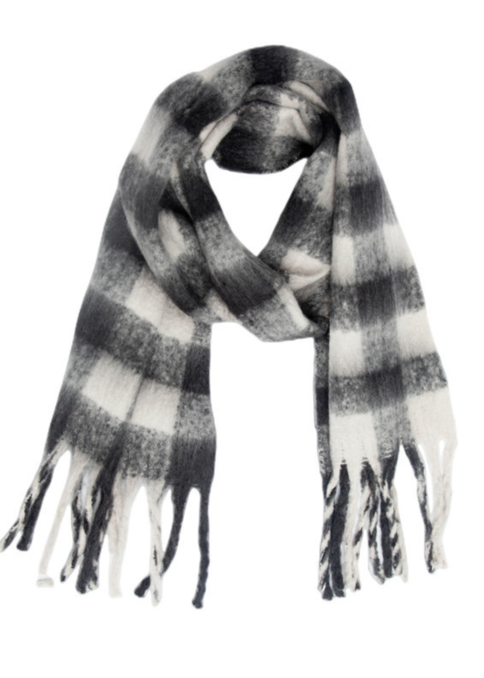 Adorro Soft Chunky Gingham Fleece Scarf with Tassel