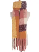 Adorro Soft Chunky Plaid Fleece Oblong Tassel Scarf