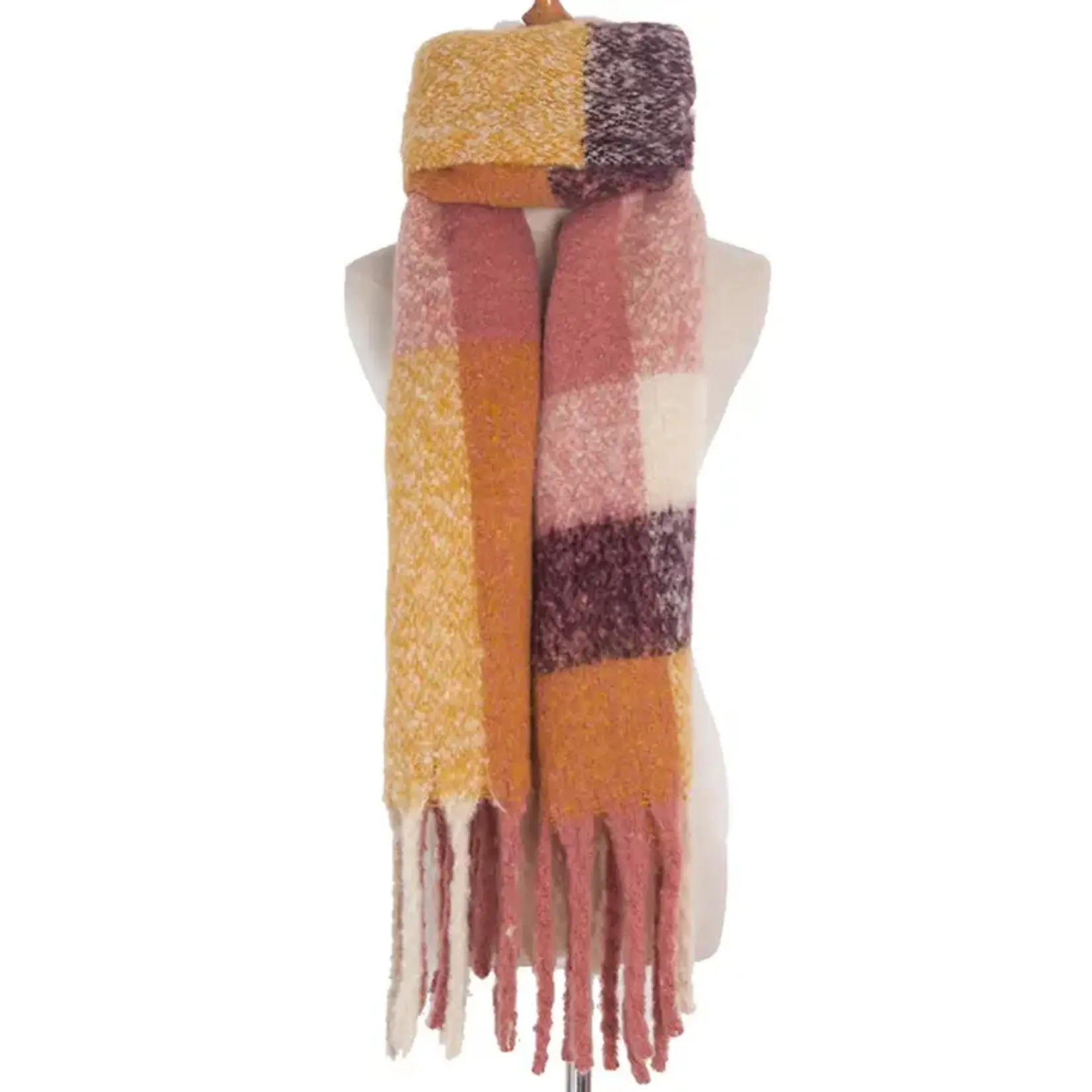 Adorro Soft Chunky Plaid Fleece Oblong Tassel Scarf