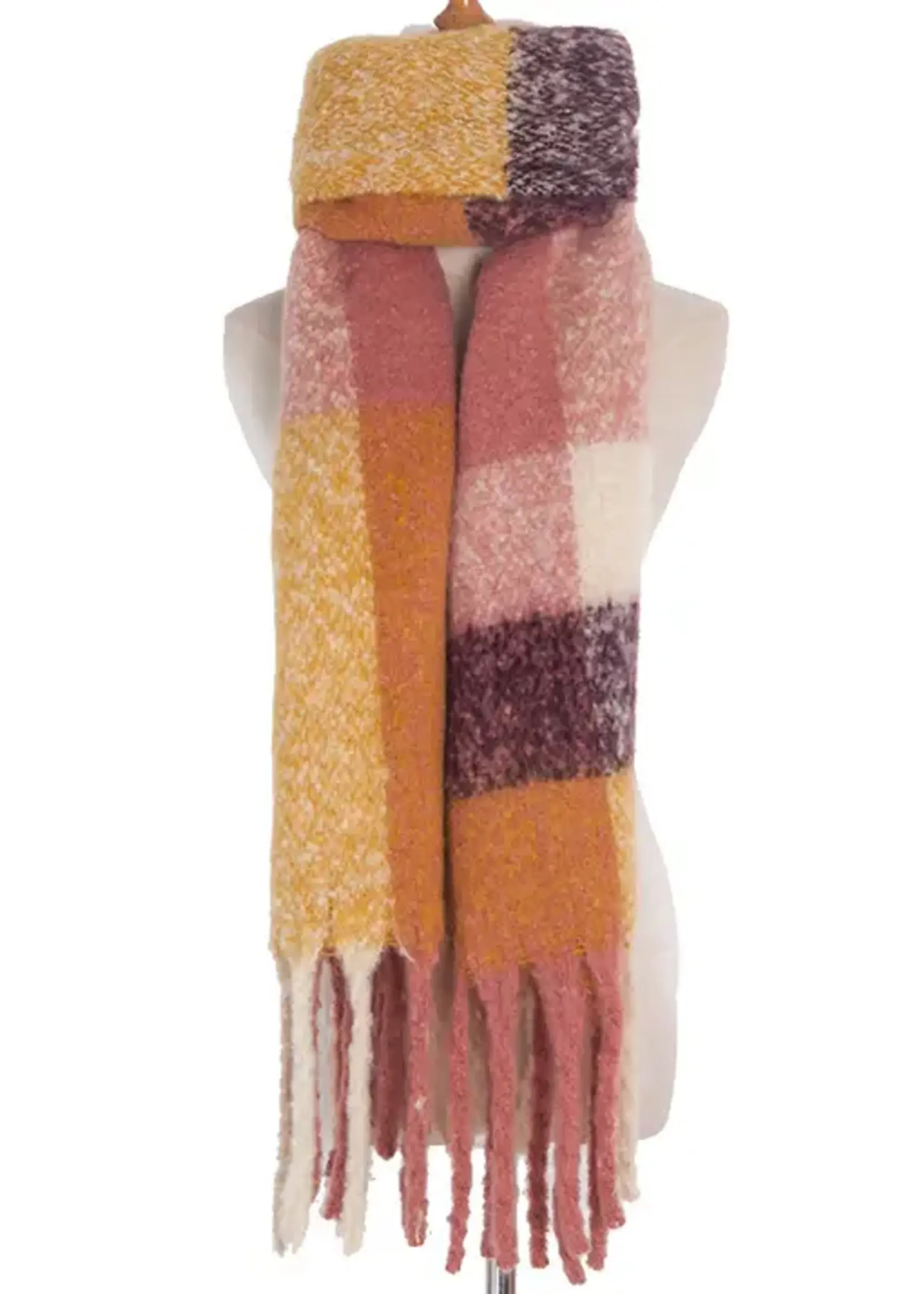 Adorro Soft Chunky Plaid Fleece Oblong Tassel Scarf