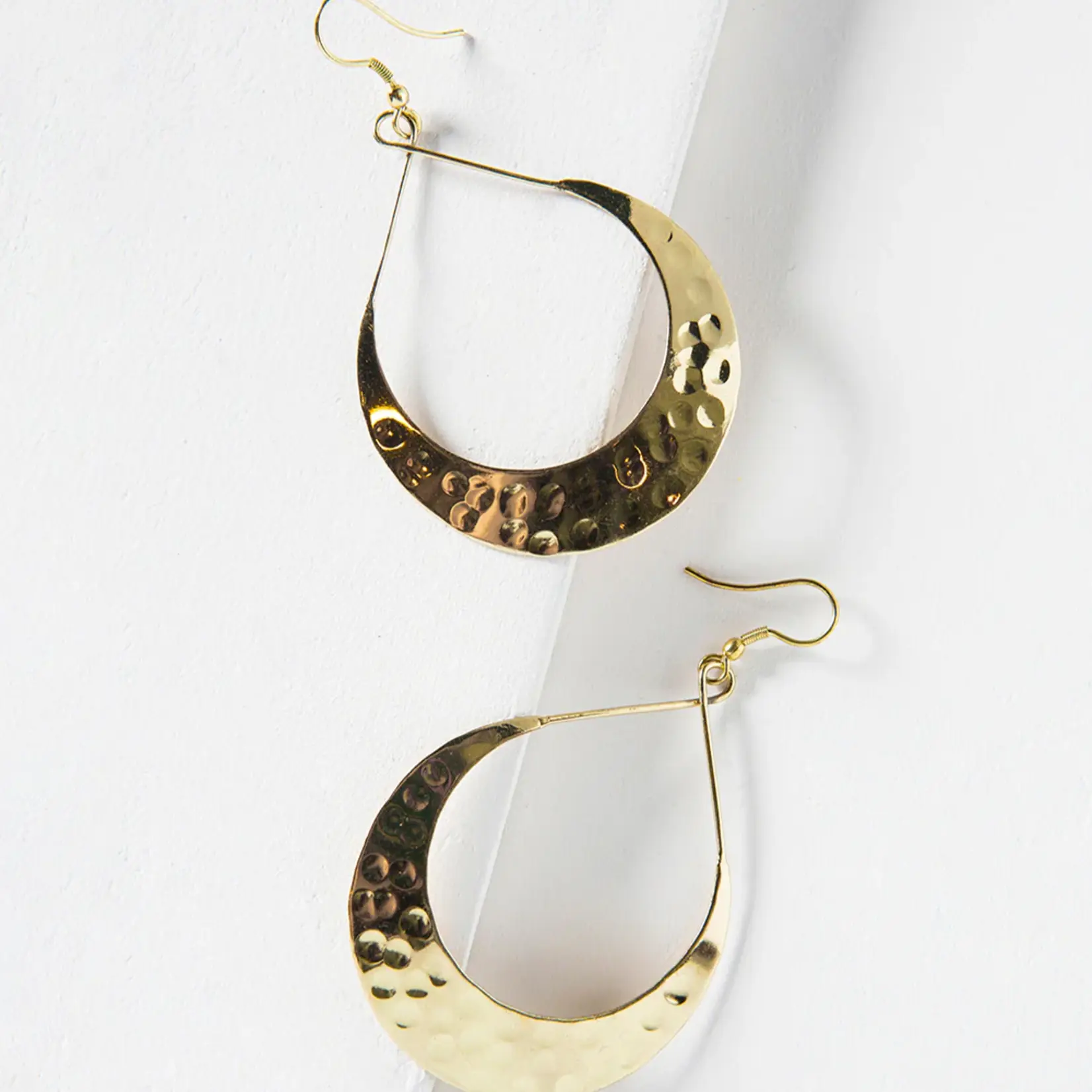 Lunar Crescent Hammered Shiny Gold Earrings