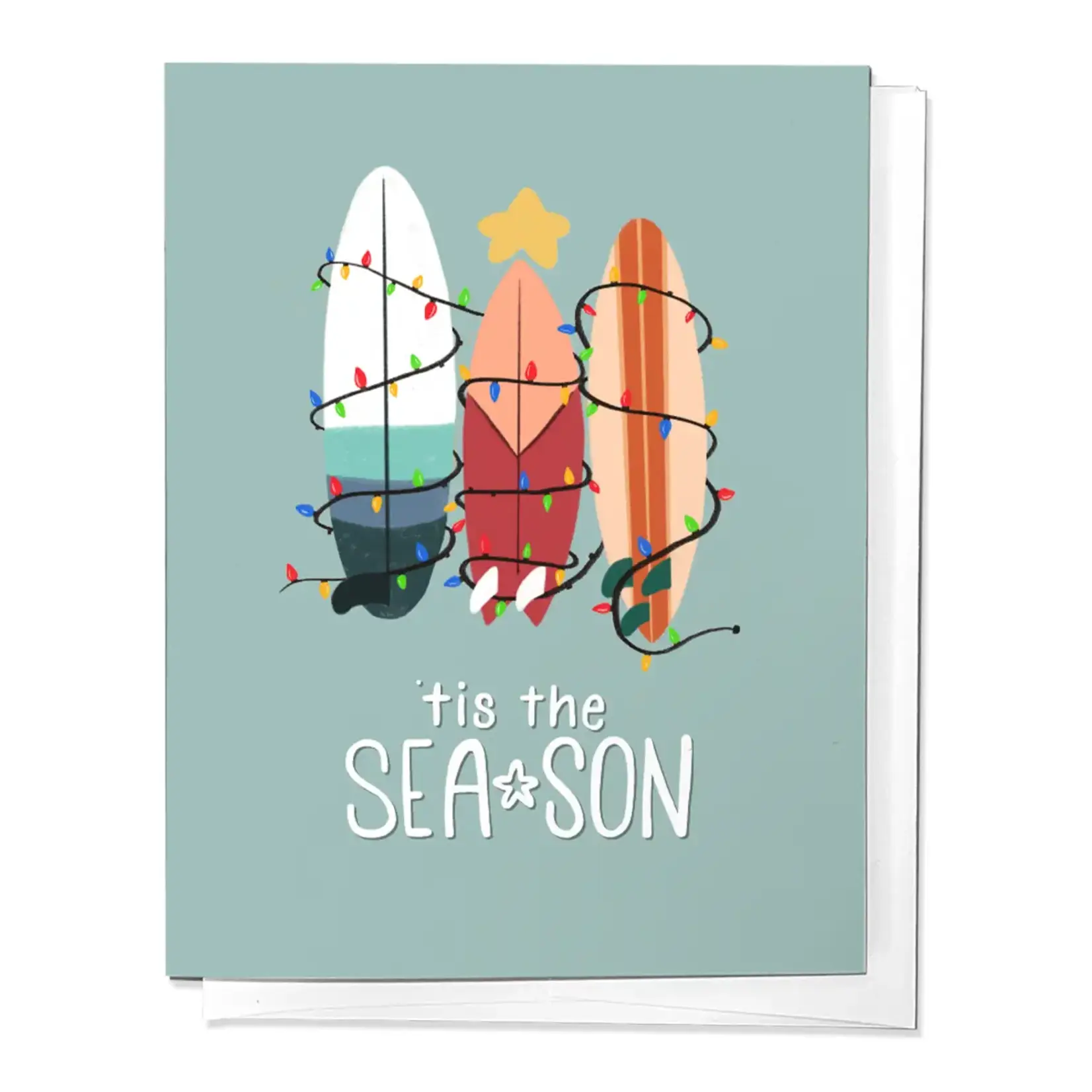 Tis the Sea-Son, Surfboard Holiday Christmas Greeting Card
